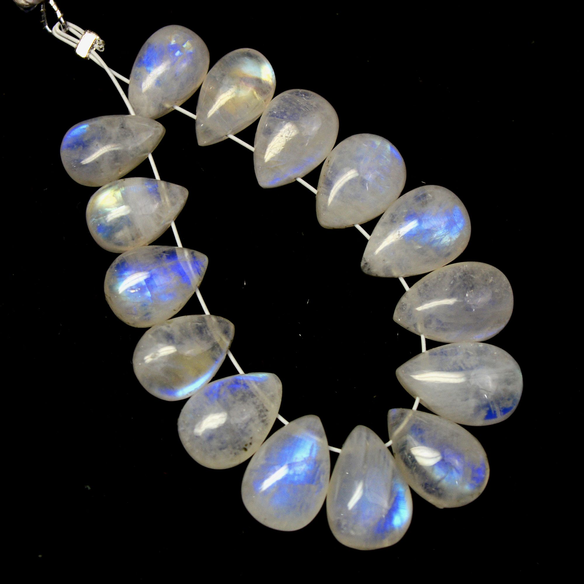 15Pcs 46Cts Natural Rainbow Moonstone Briolette AAA Quality Side Drill Loose Gemstone Cabochon Gift For Her DIY Supplies 9x6-10x7mm13585