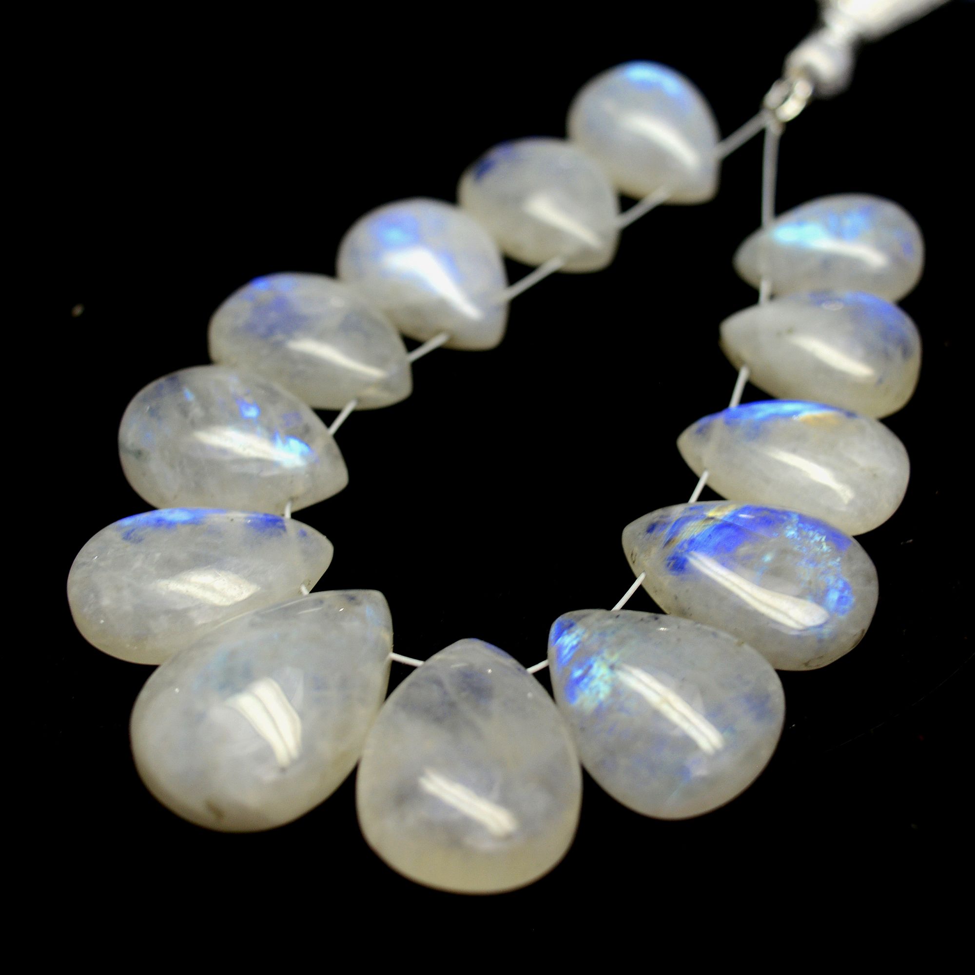 13Pcs 124Cts Natural Rainbow Moonstone Briolette AAA Quality Side Drill Loose Gemstone Cabochon Gift For Her DIY Supplies 13x9-20x13mm13586