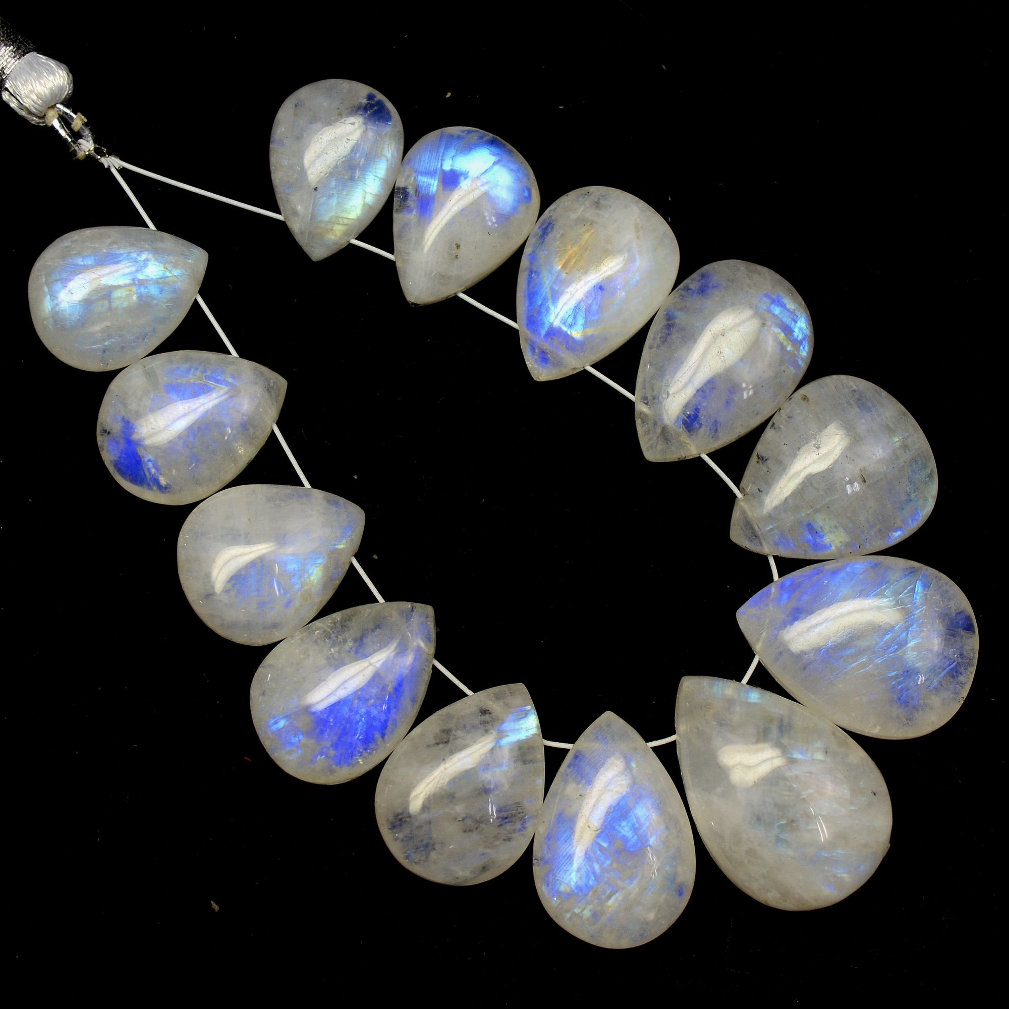 13Pcs 124Cts Natural Rainbow Moonstone Briolette AAA Quality Side Drill Loose Gemstone Cabochon Gift For Her DIY Supplies 13x9-20x13mm13586