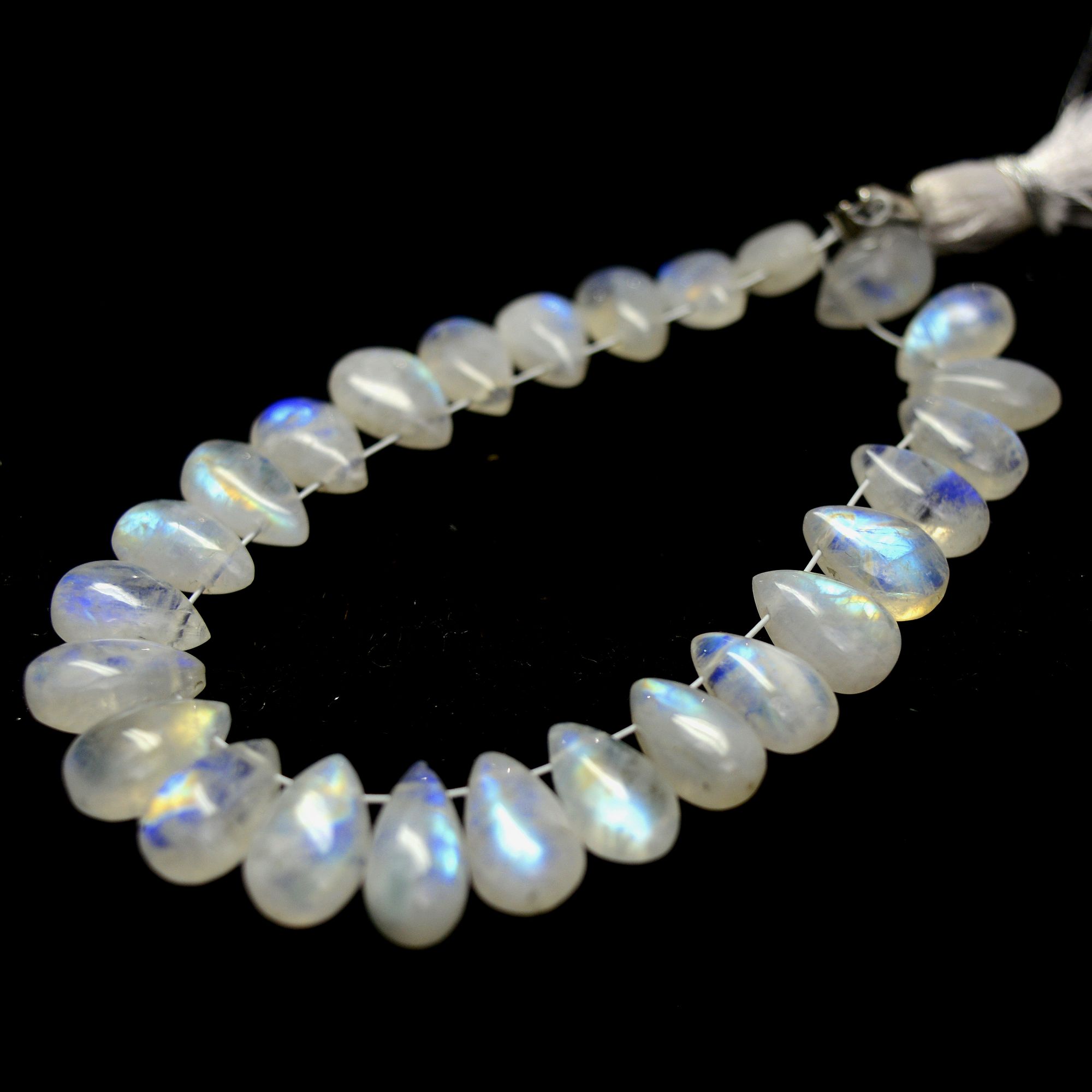 26Pcs 57Cts Natural Rainbow Moonstone Briolette AAA Quality Side Drill Loose Gemstone Cabochon Gift For Her DIY Supplies 8x5-11x5mm13587