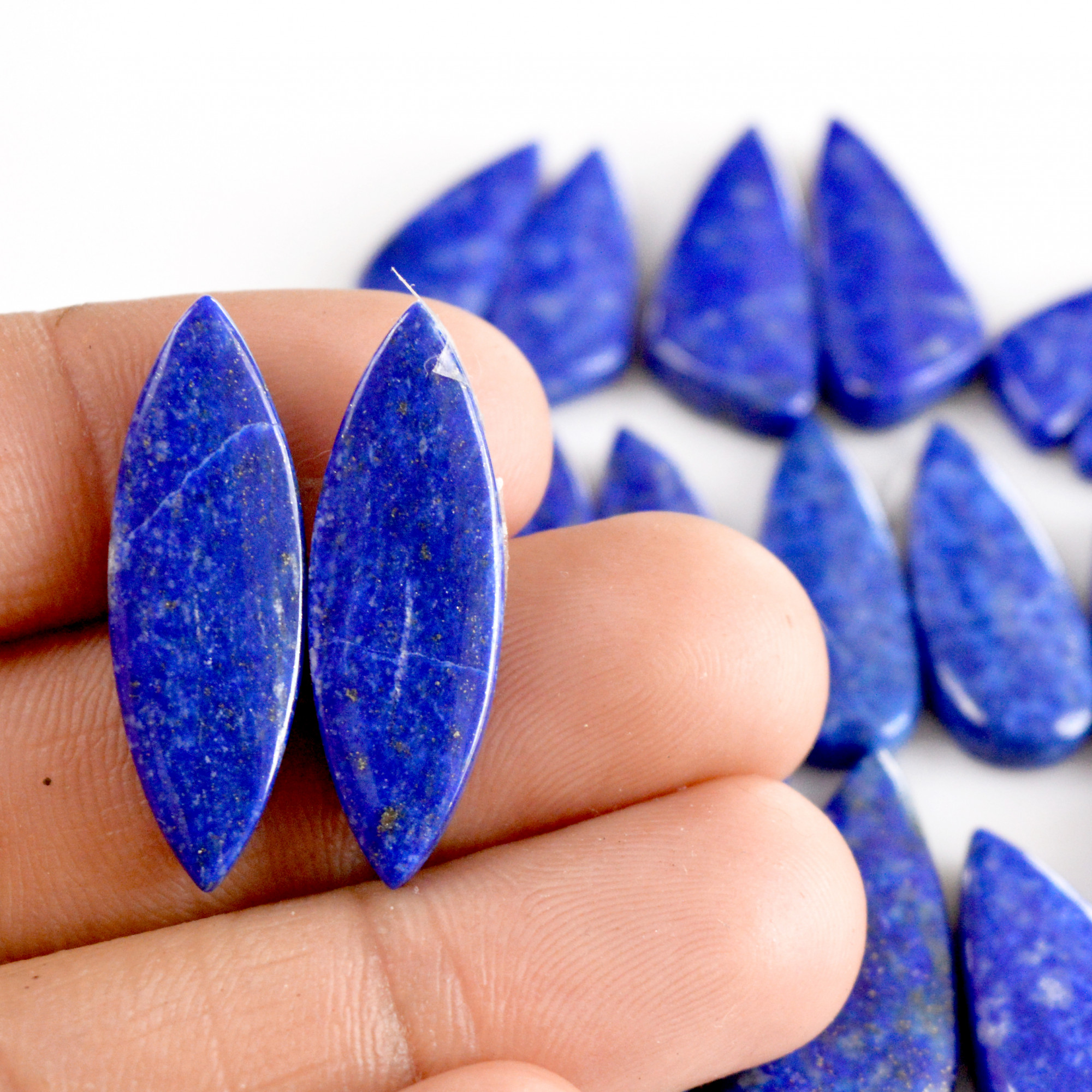 10 Pair 214 Cts Natural Lapis Lazuli Cabochon Gemstone Pairs 17x7-30x12mm 13686