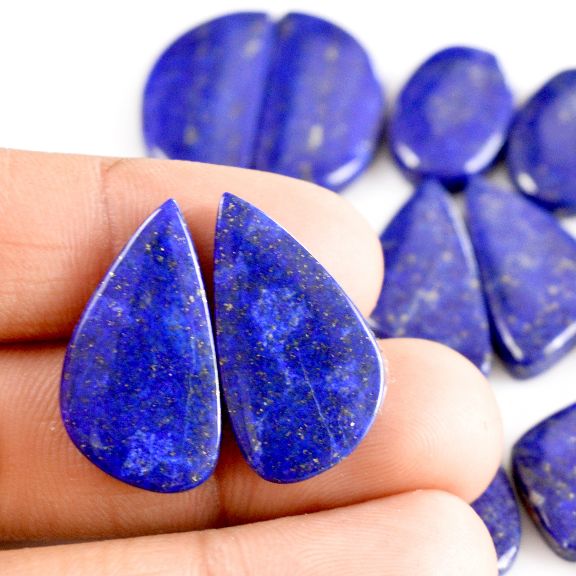 10 Pair 267Cts Natural Lapis Lazuli Cabochon Gemstone Pairs 21x11-29x13mm 13694