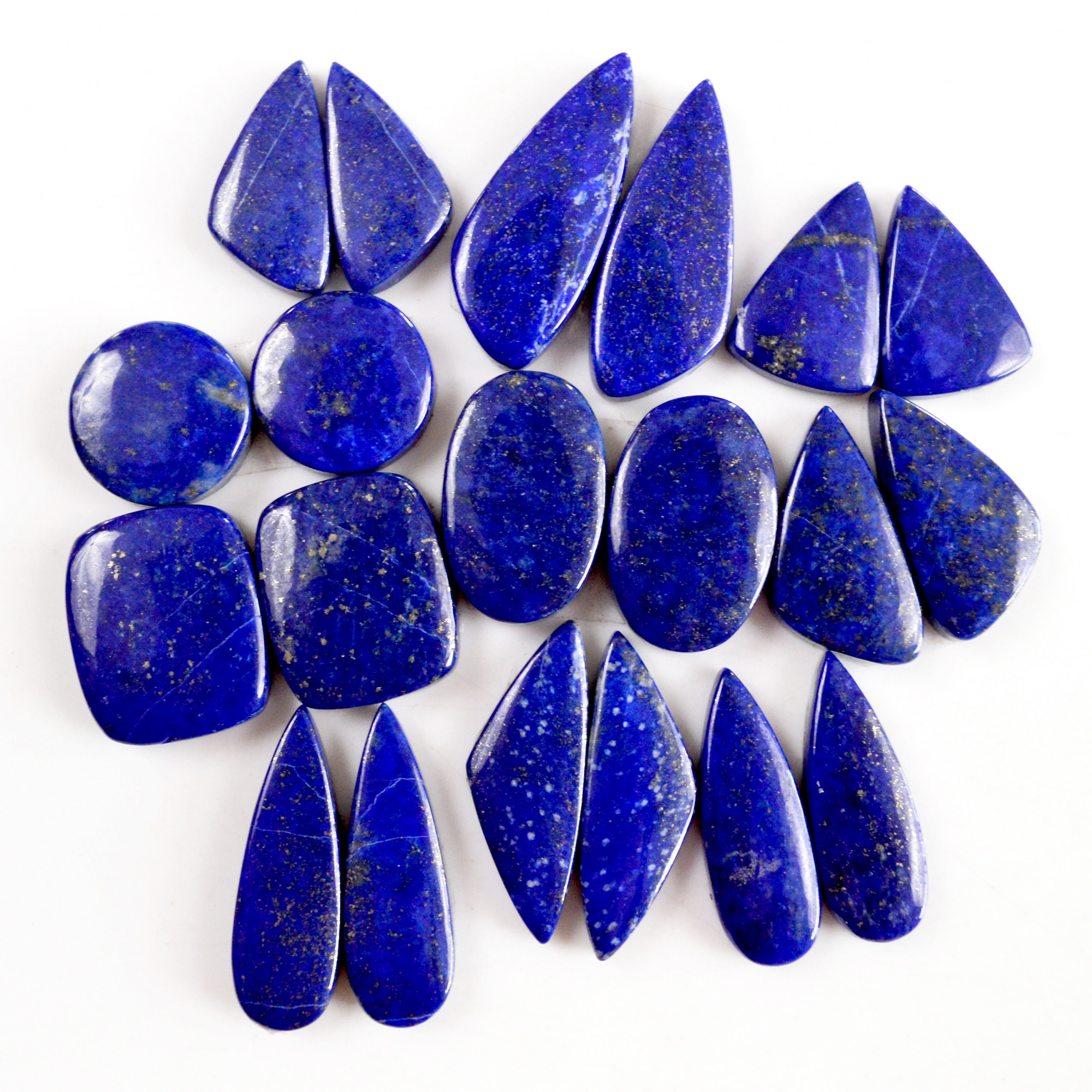 10 Pair 279 Cts Natural Lapis Lazuli Cabochon Gemstone Pairs 21x10-30x11mm 13701