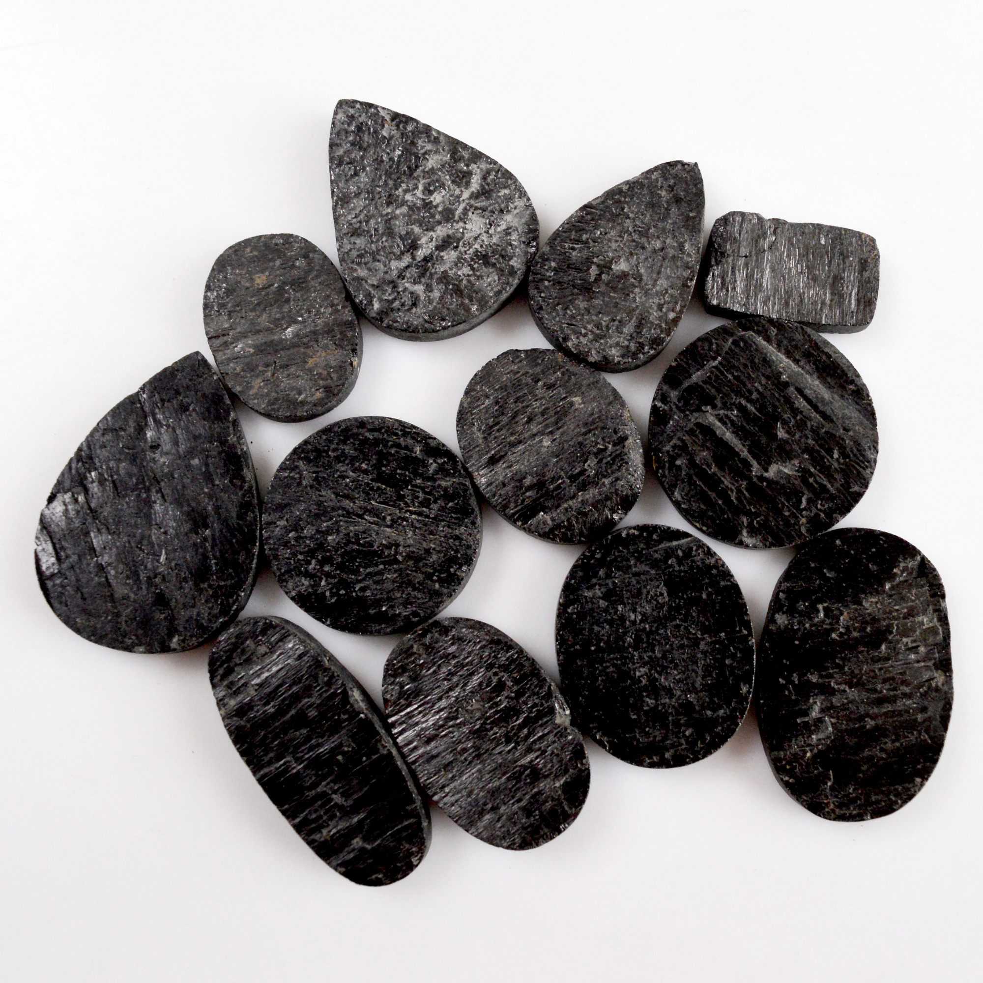 12 Pcs 409 Cts Natural Black Tourmaline Cabochon Gemstone Lot 20x11-35x25mm 13710