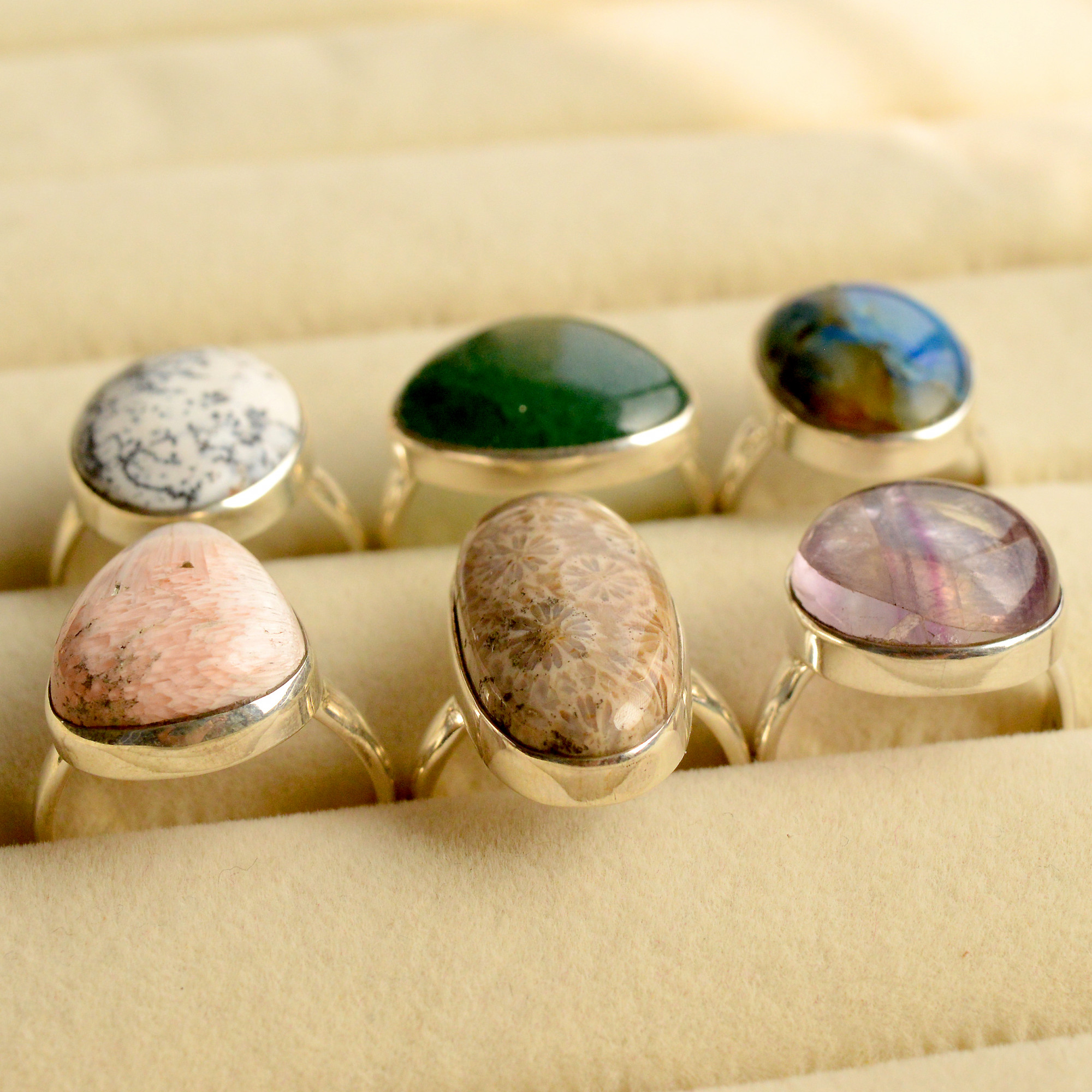 6Pcs 158Cts Natural Mix Gemstone Rings Lot 925 Silver Jewelry Mix Shape 13728