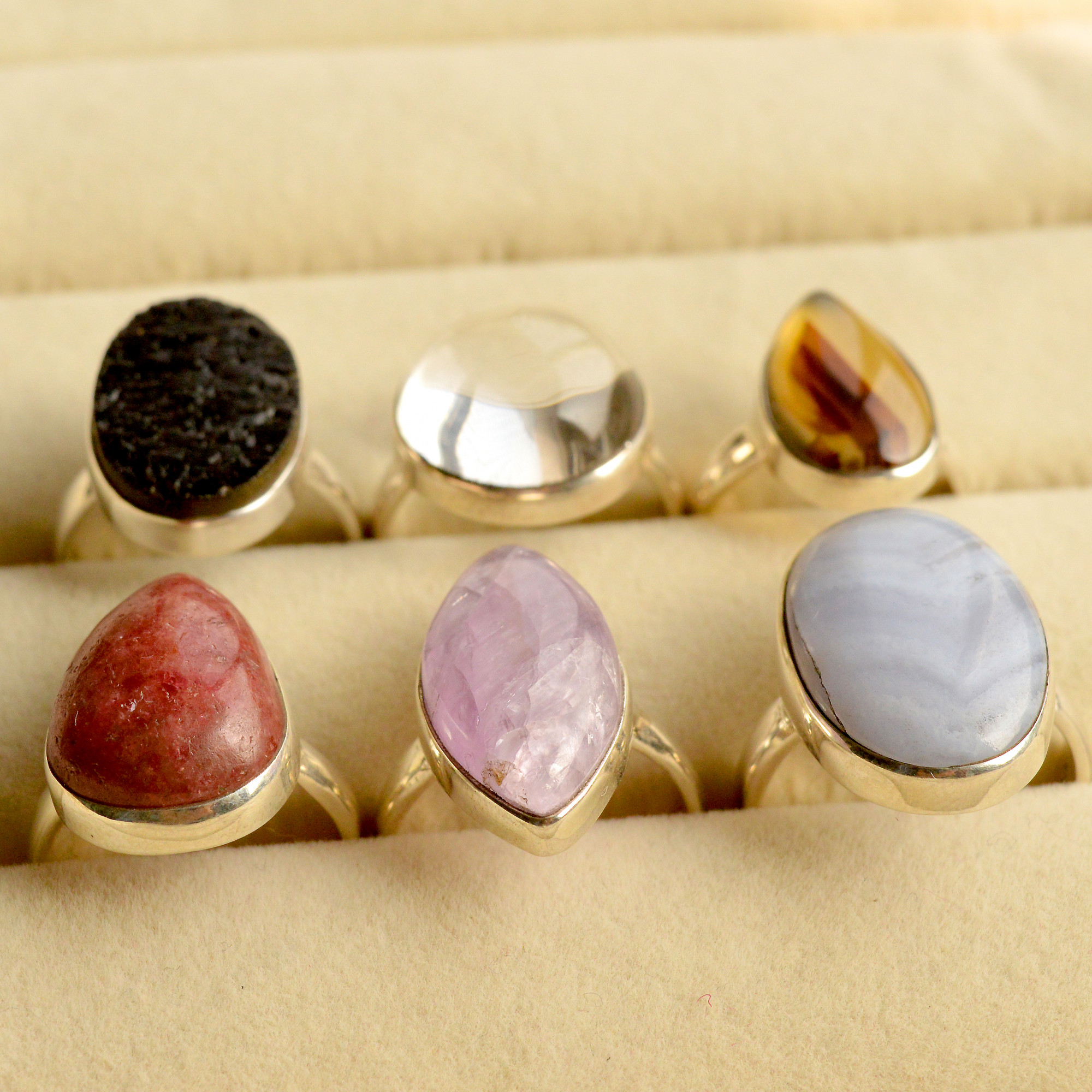 6Pcs 170Cts Natural Mix Gemstone Rings Lot 925 Silver Jewelry Mix Shape 13733