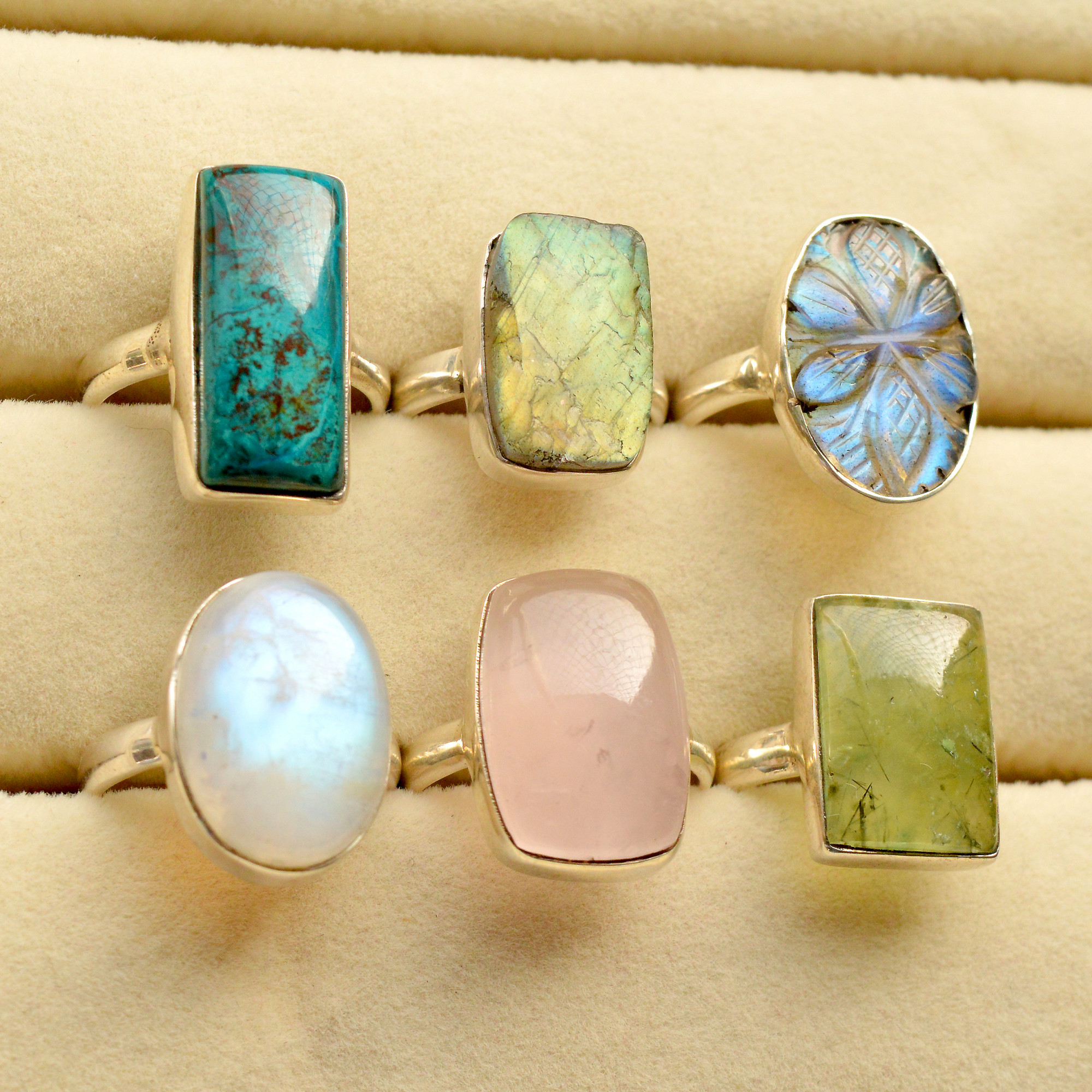 6Pcs 162Cts Natural Mix Gemstone Rings Lot 925 Silver Jewelry Mix Shape 13742