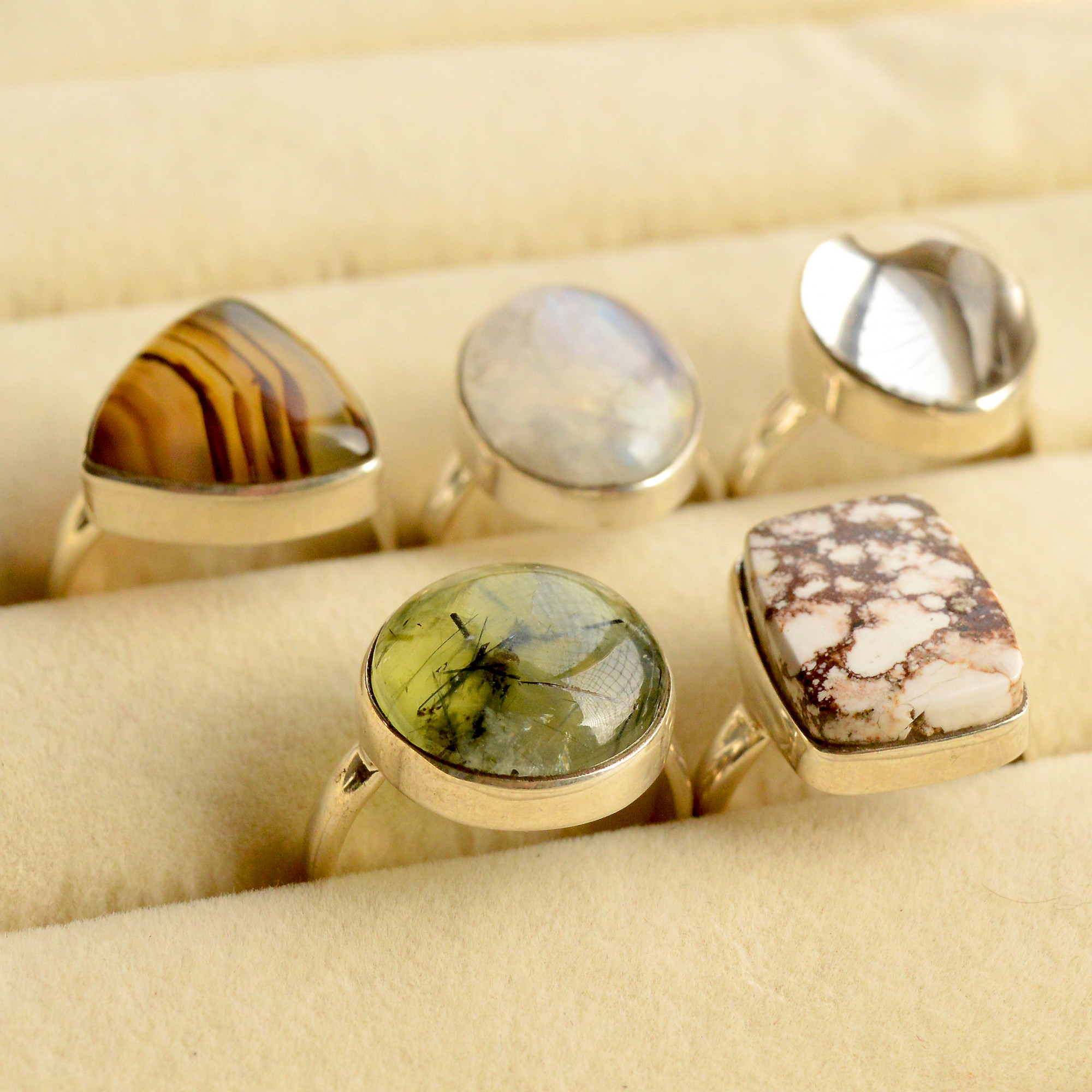 5Pcs 133Cts Natural Mix Gemstone Rings Lot 925 Silver Jewelry Mix Shape 13747