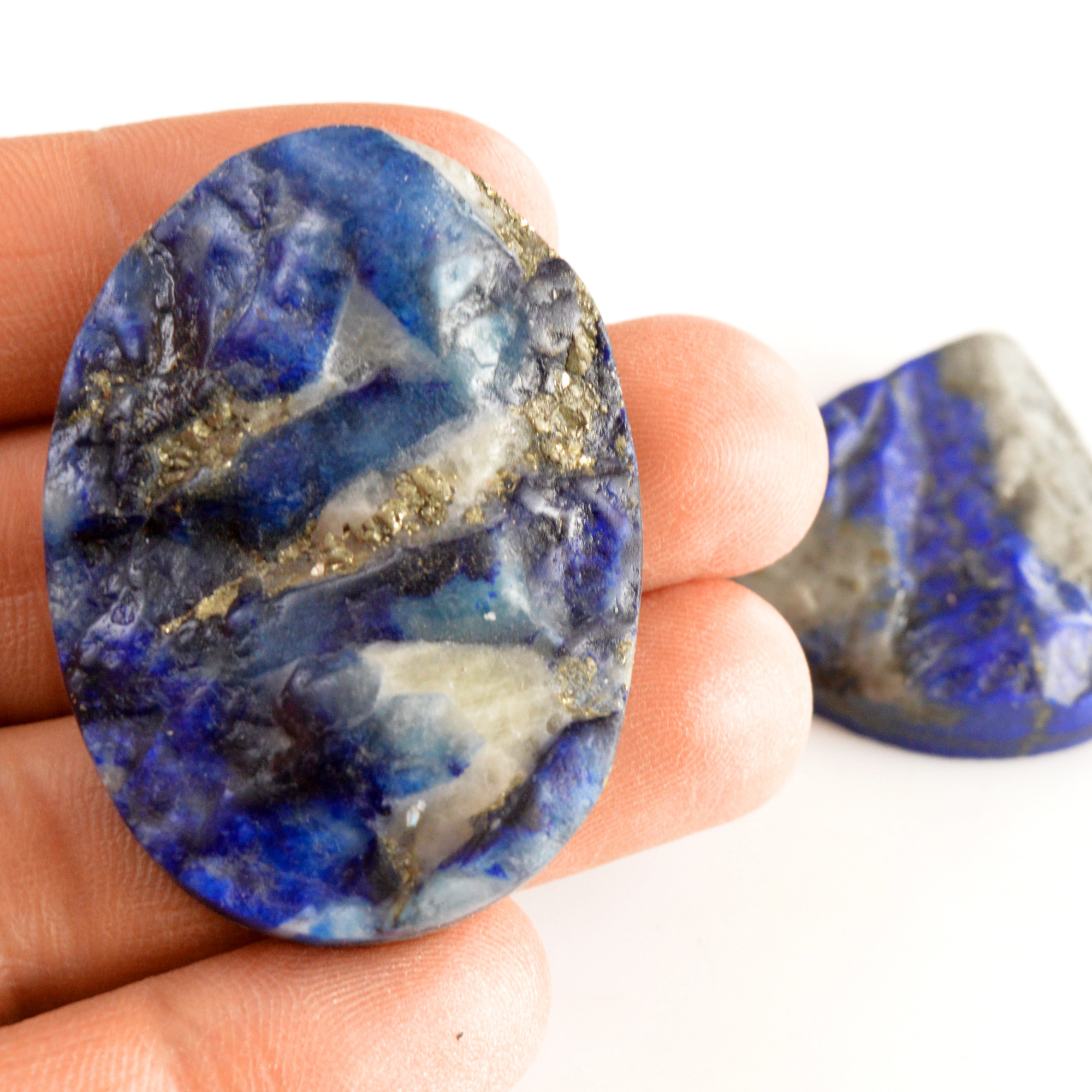 2 Pcs 202 Cts Natural Lapis Lazuli Druzy Gemstone Lot For Jewelry Making 45x32 33x30 mm13779