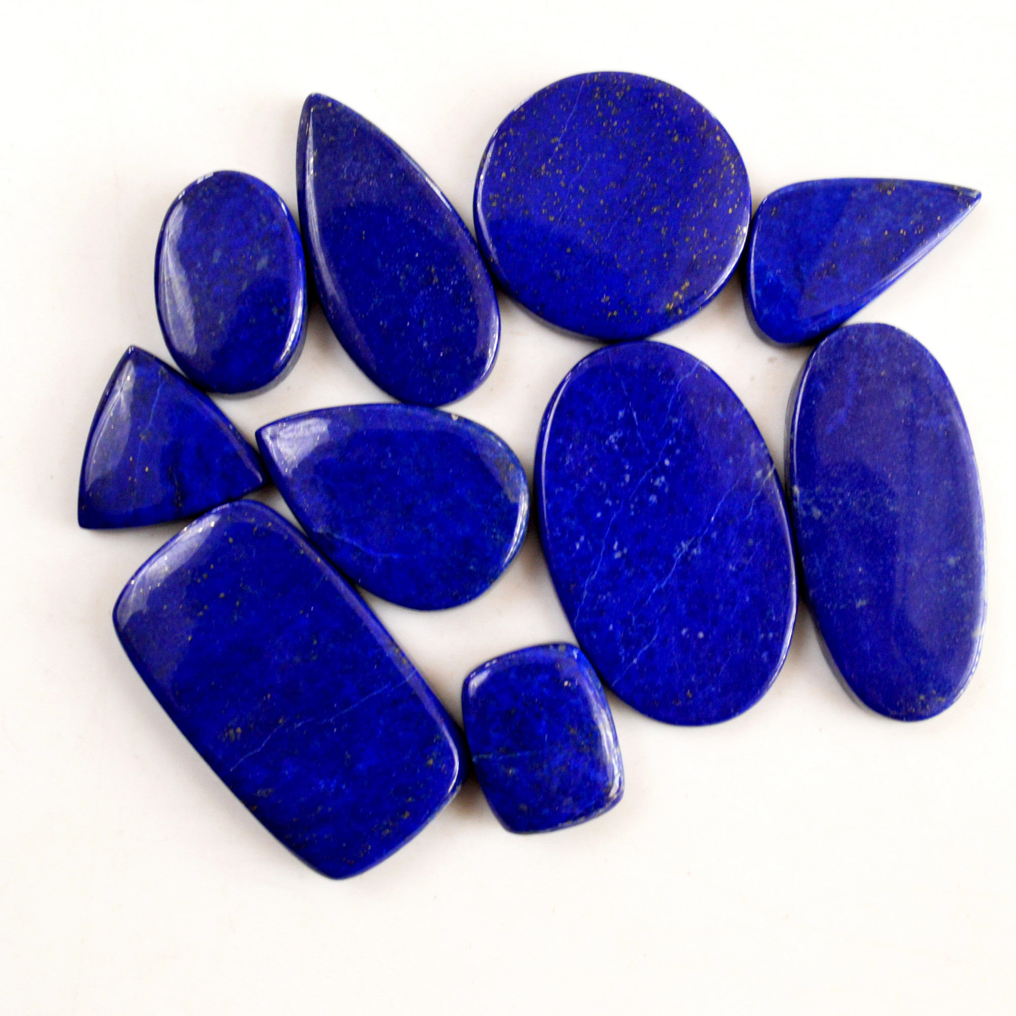 10 Pcs 258 Cts Natural Lapis Lazuli Cabochon Gemstone Lot For Jewelry Making 16x16-35x20mm14063