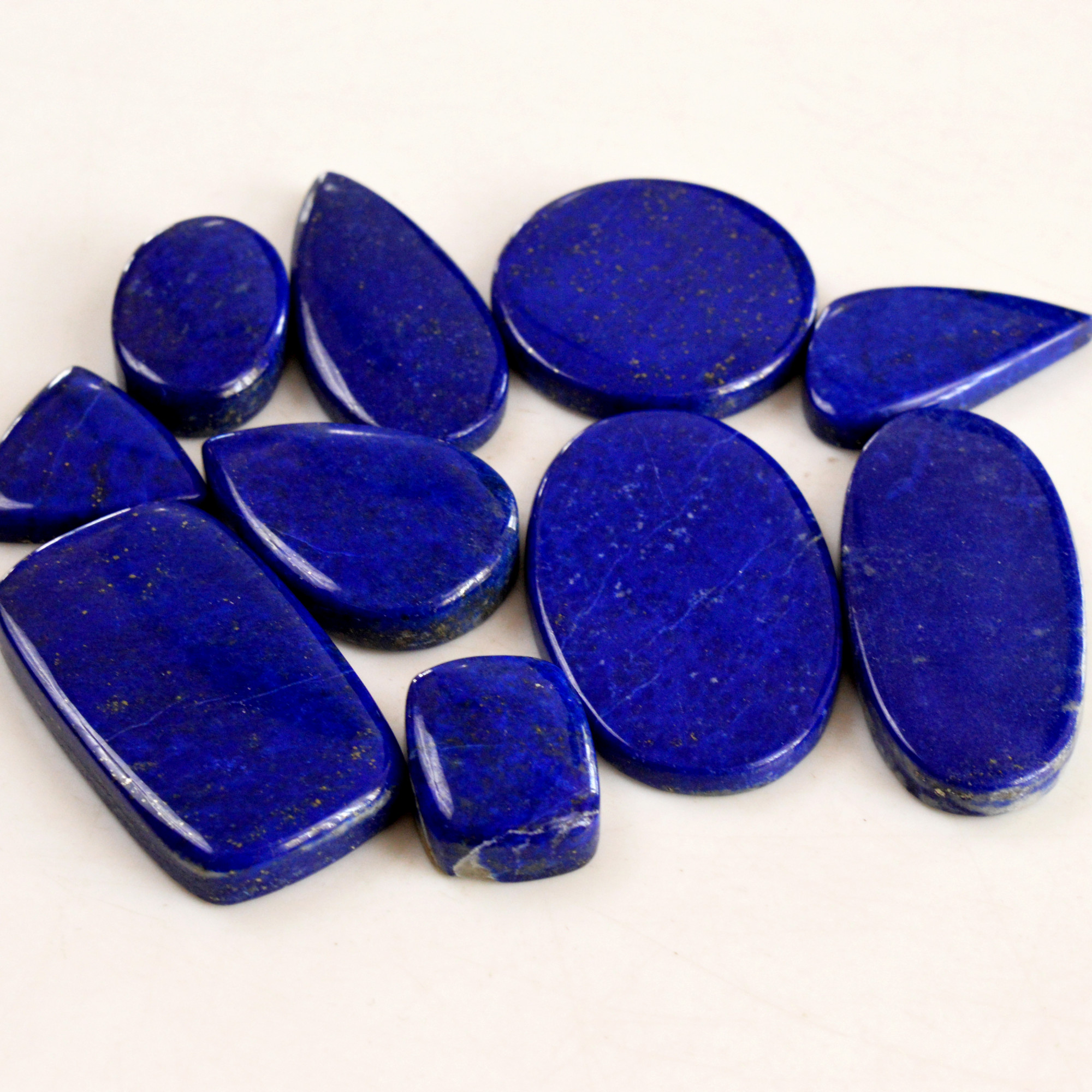 10 Pcs 258 Cts Natural Lapis Lazuli Cabochon Gemstone Lot For Jewelry Making 16x16-35x20mm14063