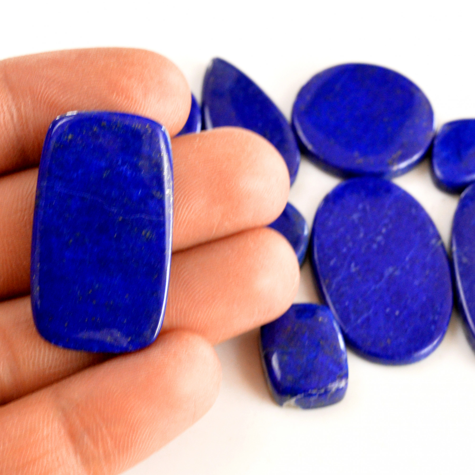 10 Pcs 258 Cts Natural Lapis Lazuli Cabochon Gemstone Lot For Jewelry Making 16x16-35x20mm14063