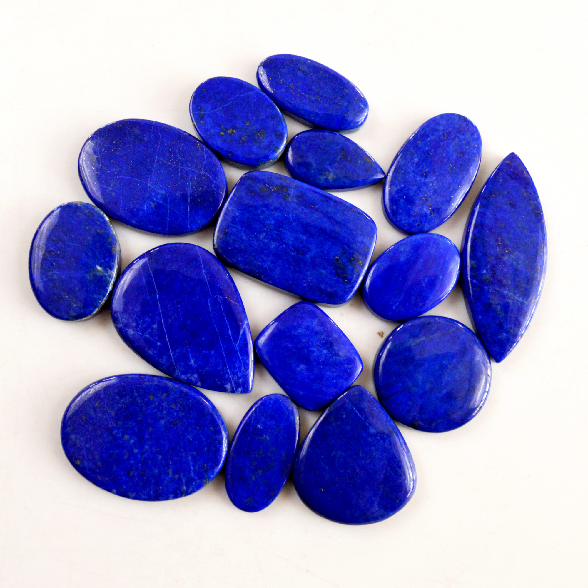 15 Pcs 352 Cts Natural Lapis Lazuli Cabochon Gemstone Lot For Jewelry Making 19x11-32x22mm14065