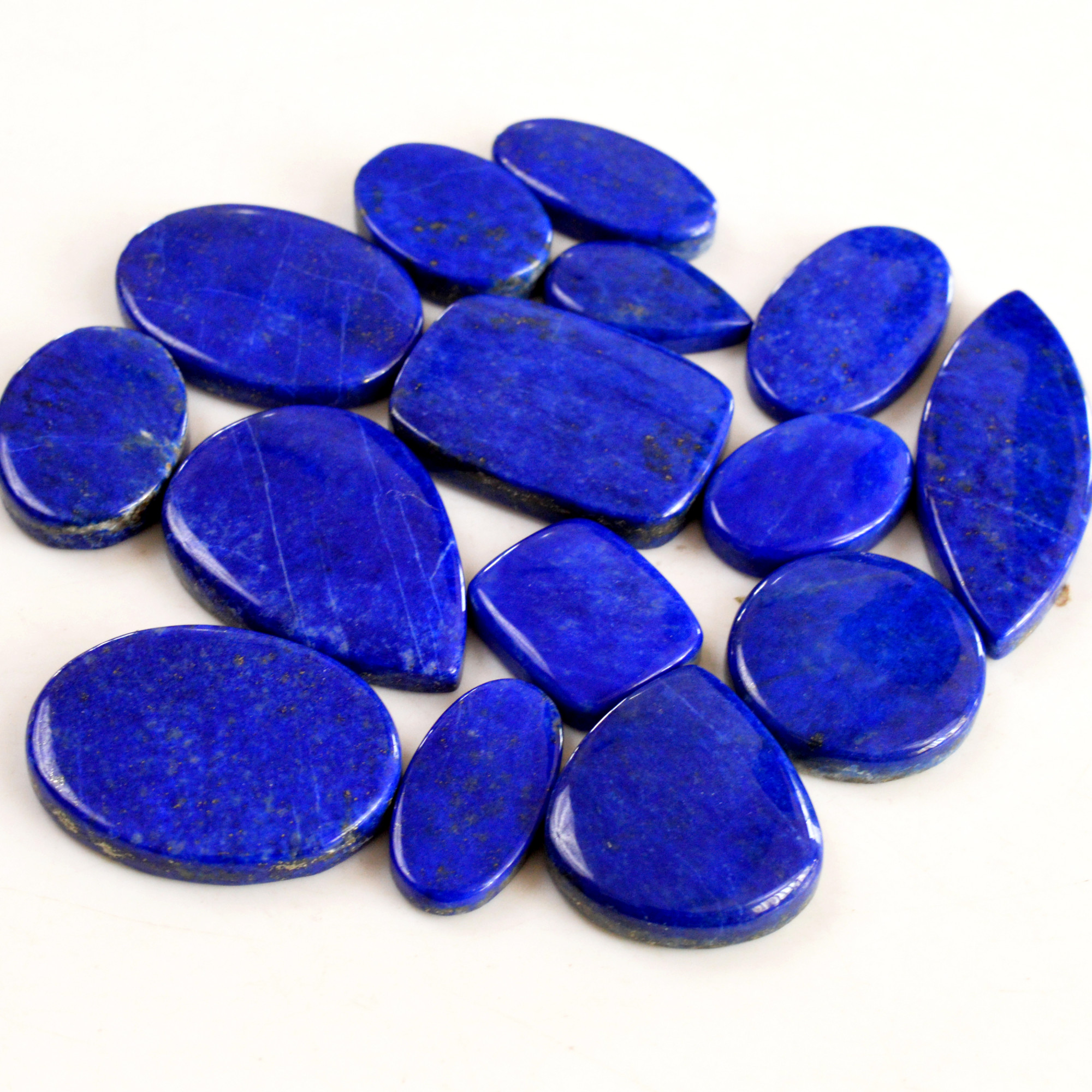 15 Pcs 352 Cts Natural Lapis Lazuli Cabochon Gemstone Lot For Jewelry Making 19x11-32x22mm14065