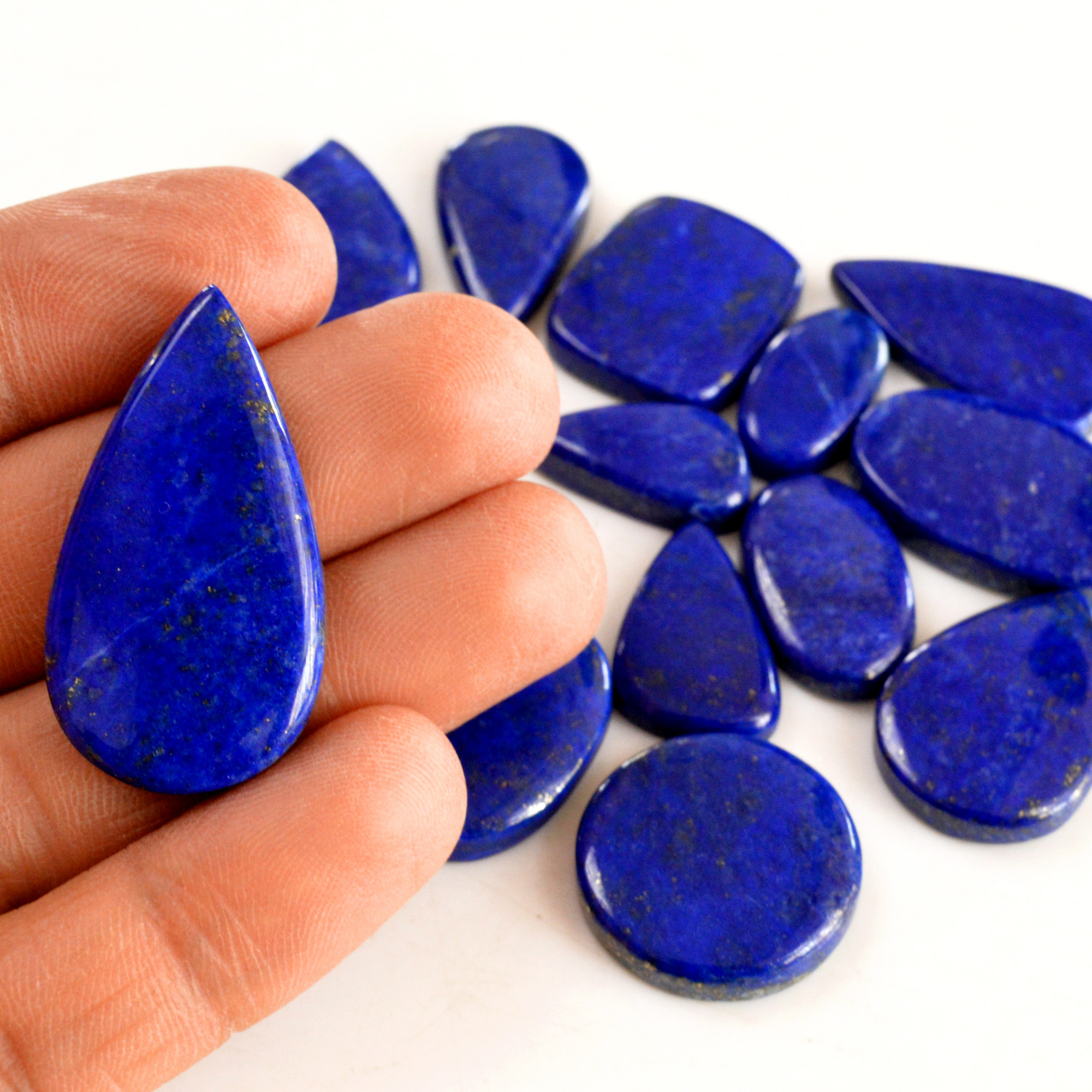 15 Pcs 306 Cts Natural Lapis Lazuli Cabochon Gemstone Lot For Jewelry Making 19x10-37x19mm14067