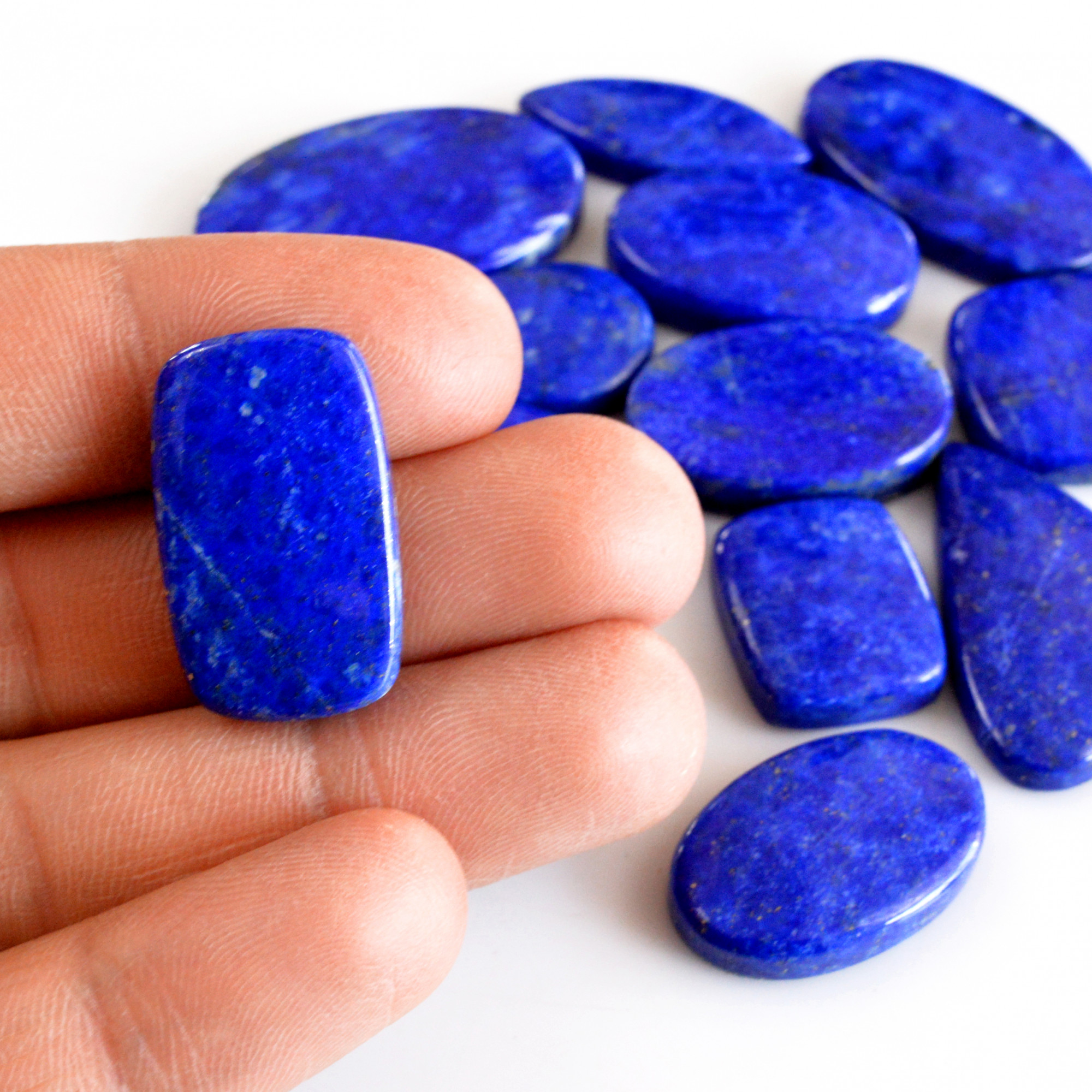 13 Pcs 343 Cts Natural Lapis Lazuli Cabochon Gemstone Lot For Jewelry Making 25x15-35x22mm14070