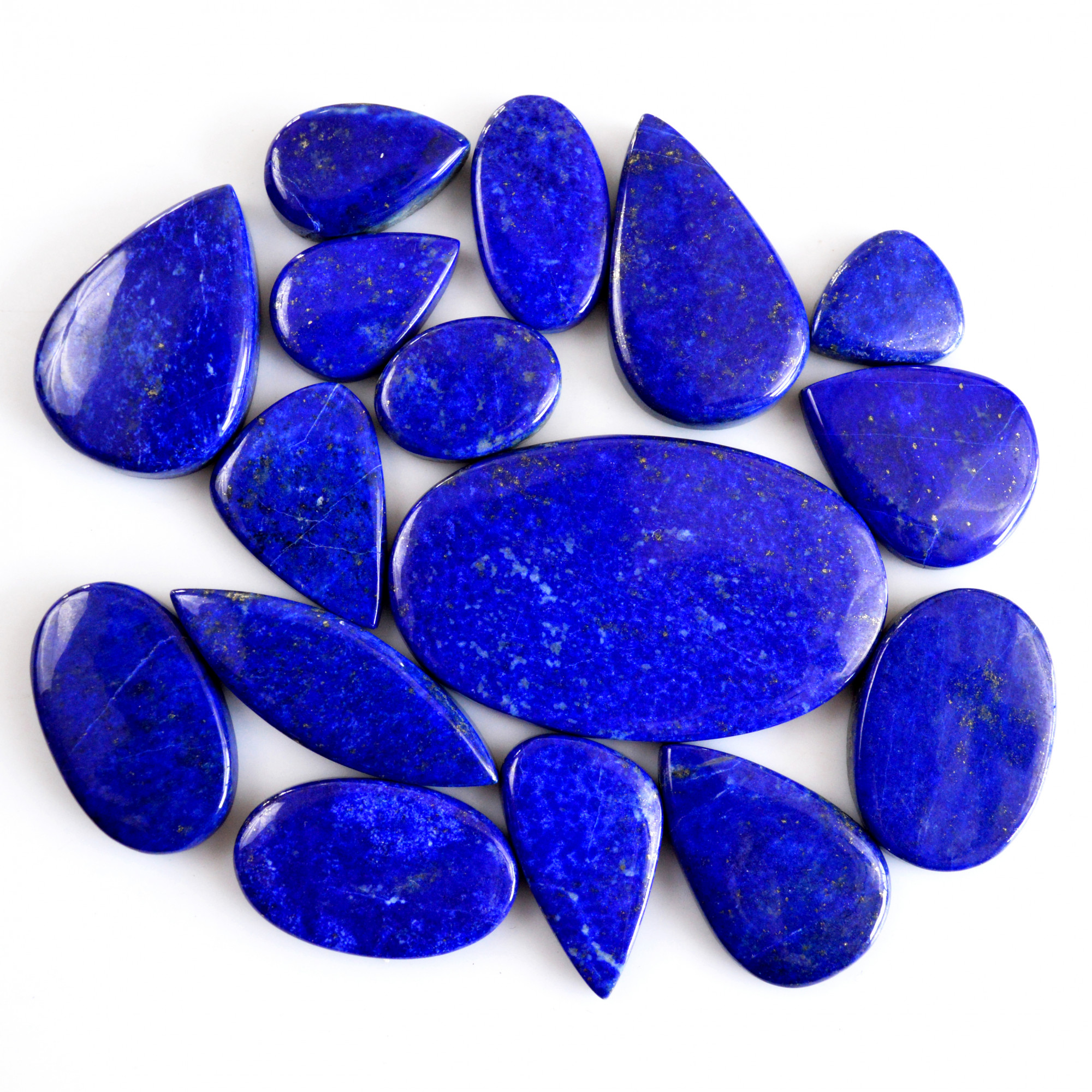 16 Pcs 386 Cts Natural Lapis Lazuli Cabochon Gemstone Lot For Jewelry Making 15x13-48x29mm14074