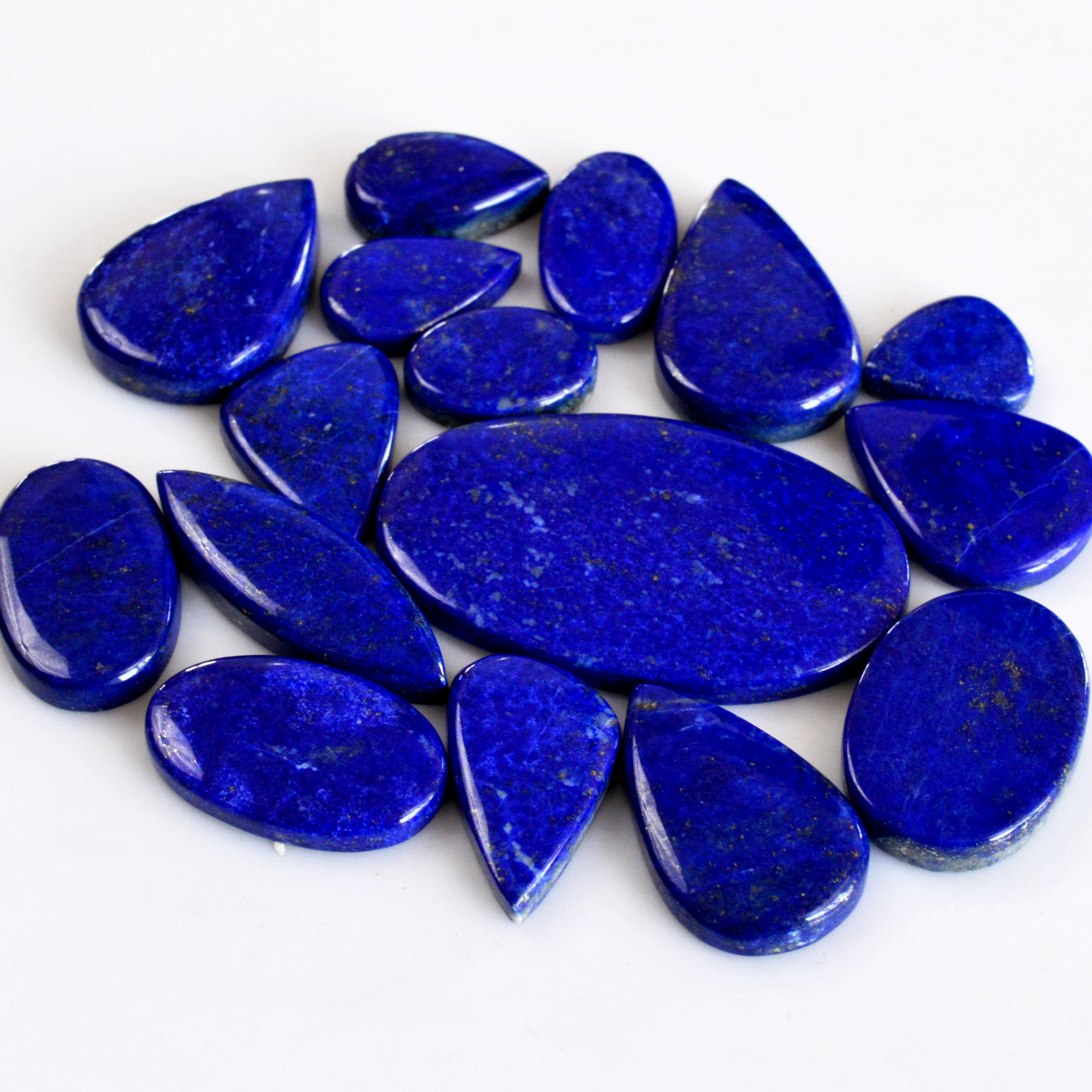 16 Pcs 386 Cts Natural Lapis Lazuli Cabochon Gemstone Lot For Jewelry Making 15x13-48x29mm14074