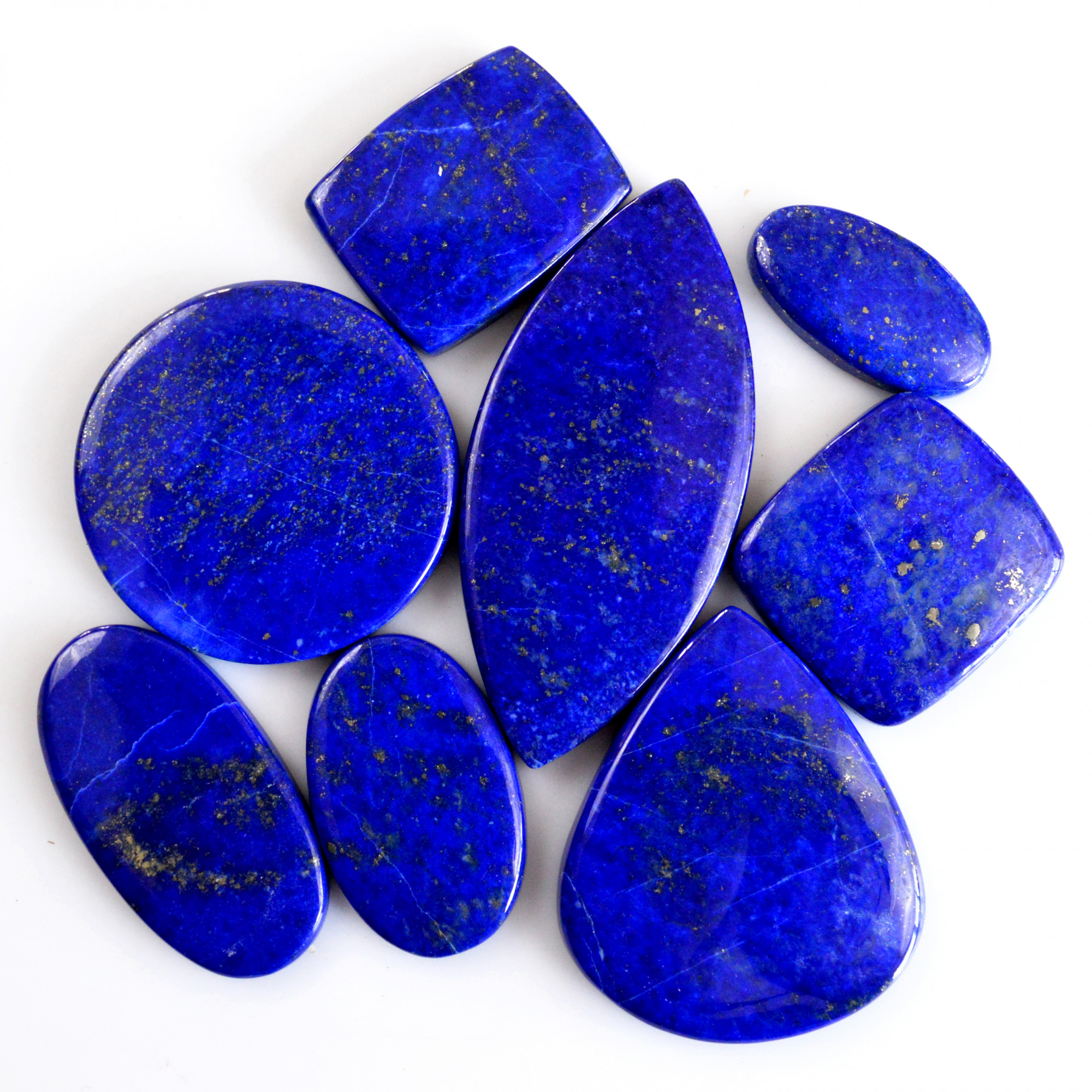 8 Pcs 344 Cts Natural Lapis Lazuli Cabochon Gemstone Lot For Jewelry Making 24x12-55x24mm14076