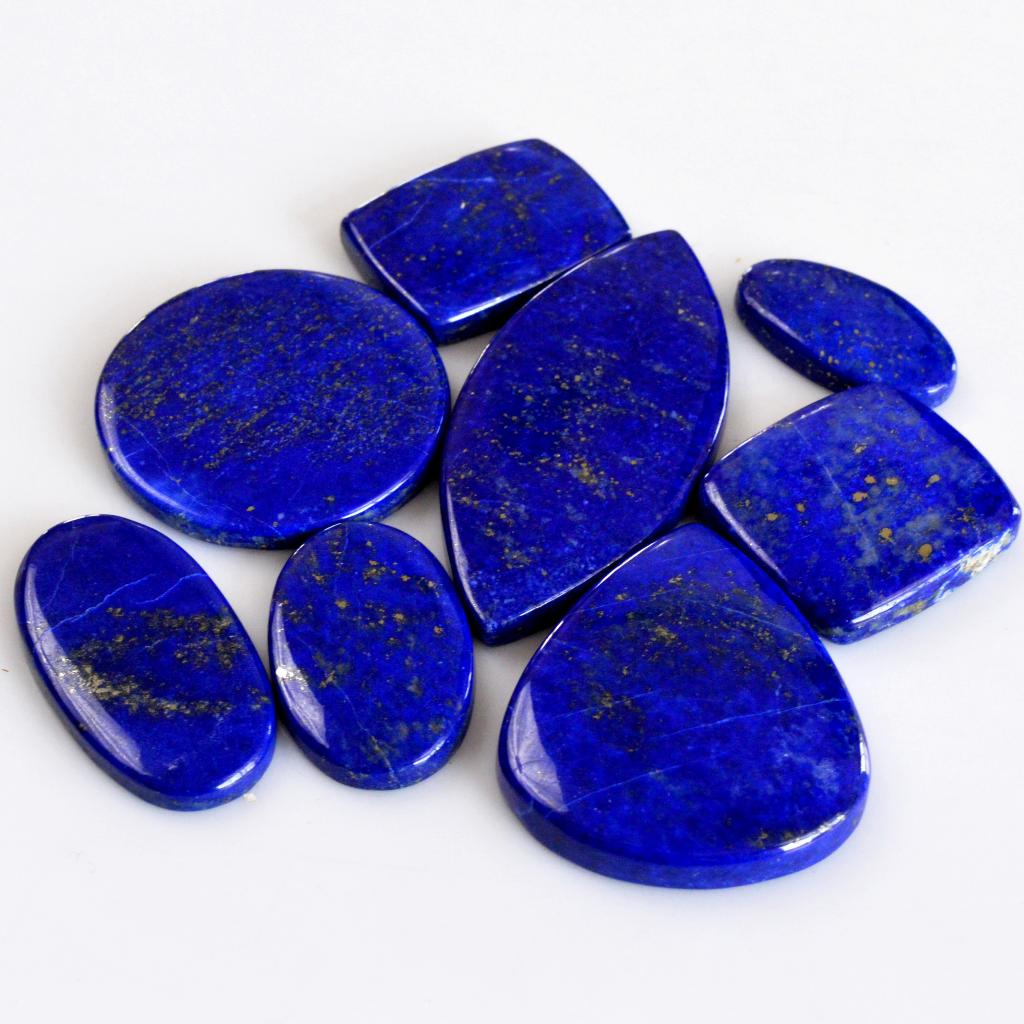 8 Pcs 344 Cts Natural Lapis Lazuli Cabochon Gemstone Lot For Jewelry Making 24x12-55x24mm14076