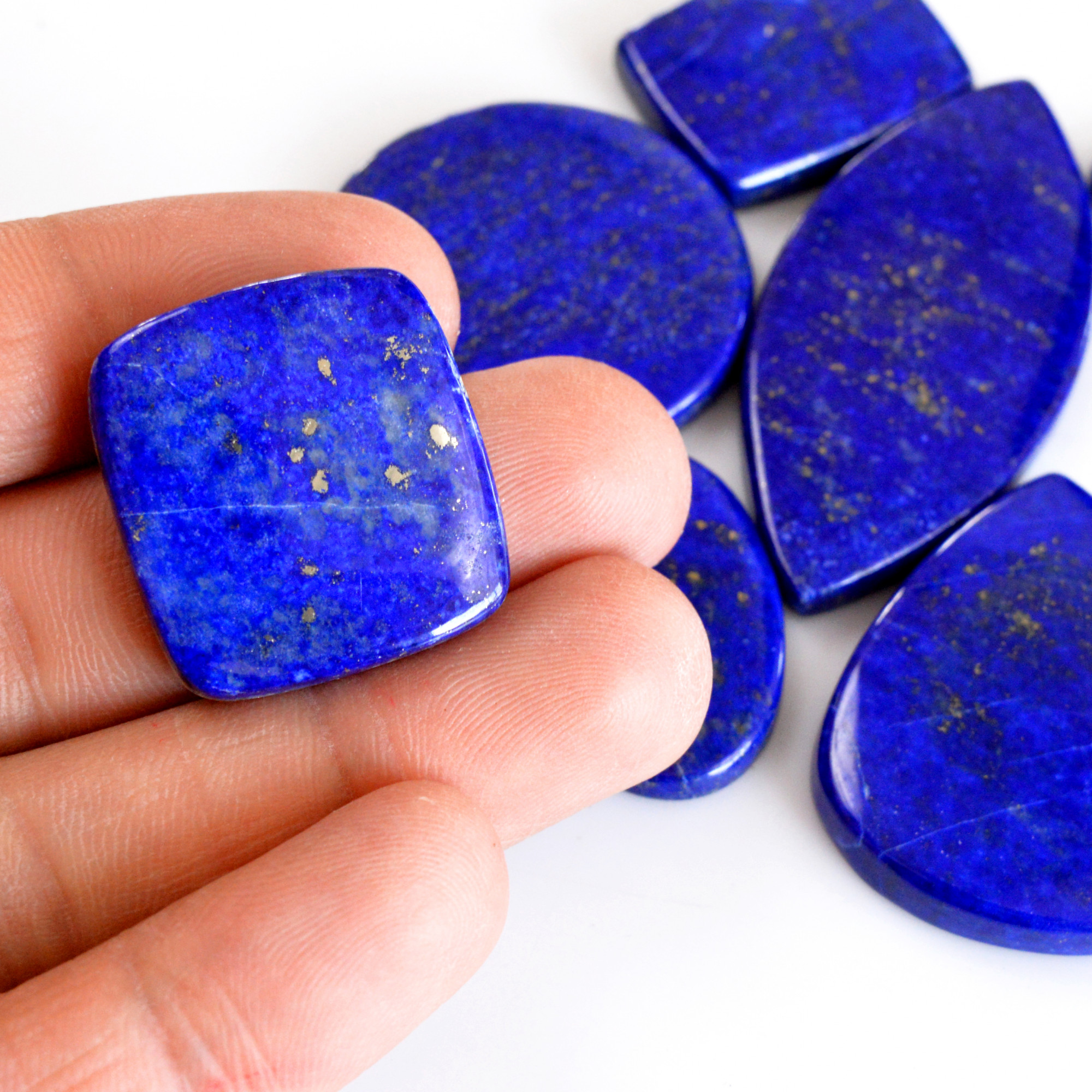 8 Pcs 344 Cts Natural Lapis Lazuli Cabochon Gemstone Lot For Jewelry Making 24x12-55x24mm14076