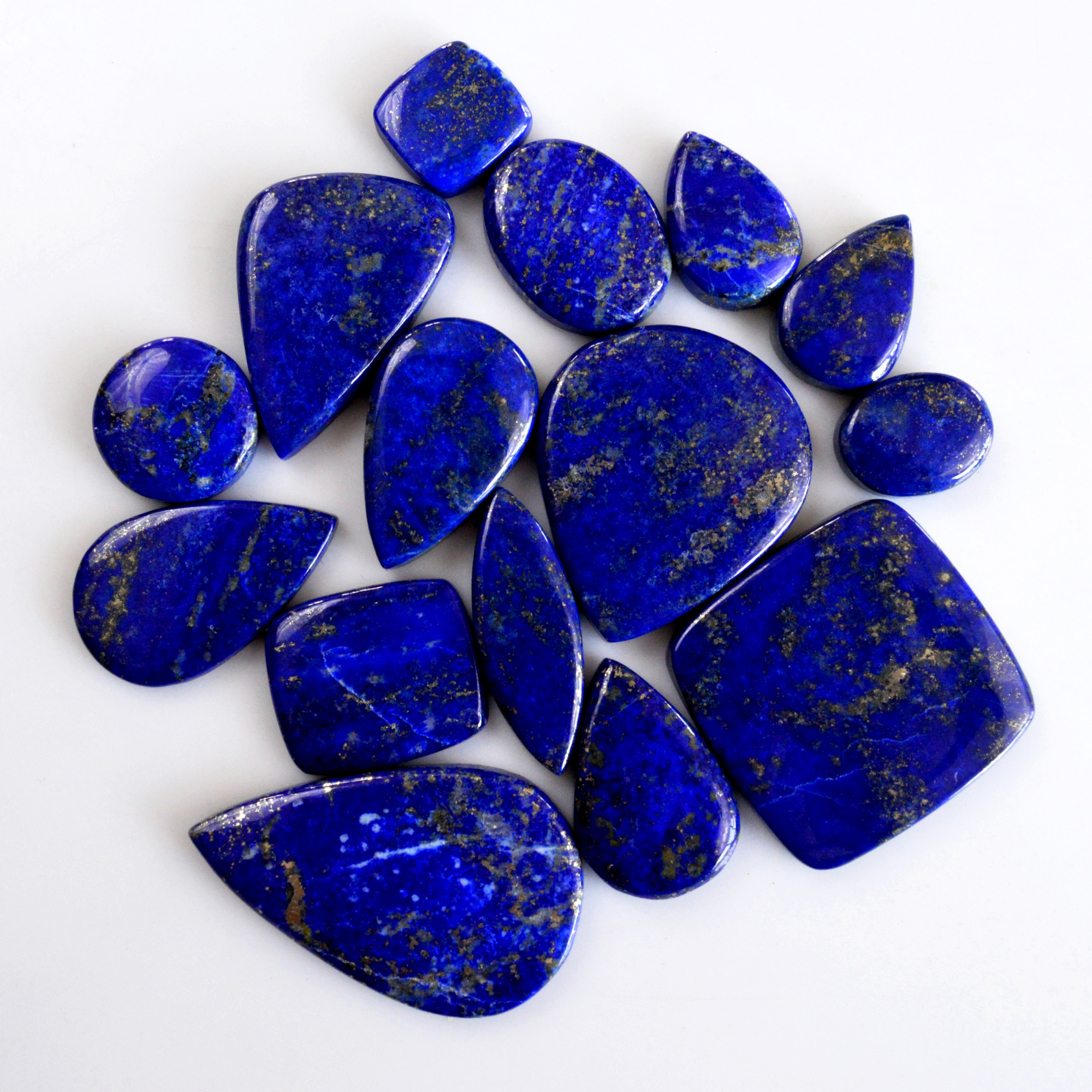 15 Pcs 352 Cts Natural Lapis Lazuli Cabochon Gemstone Lot For Jewelry Making 15x12-39x24mm14078