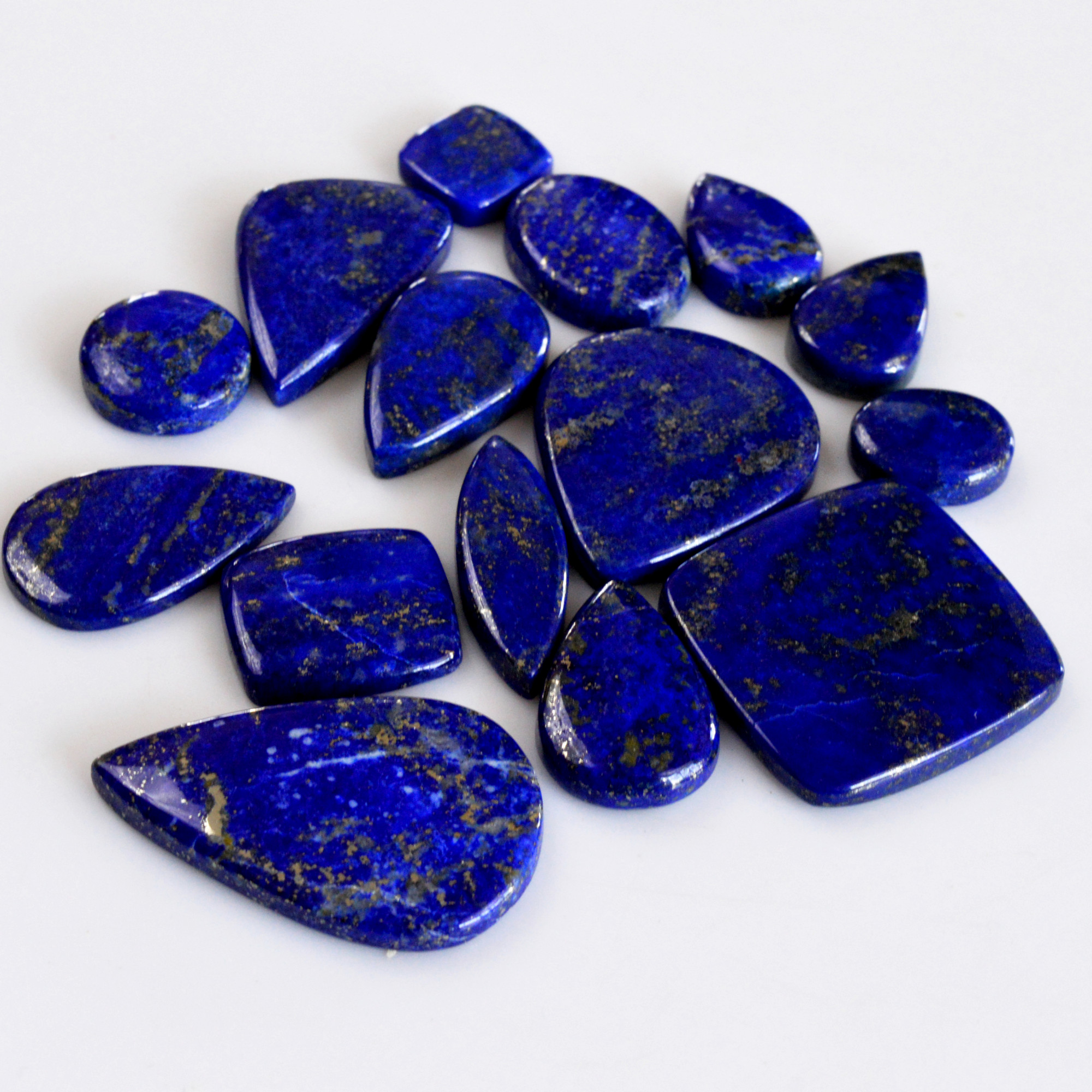 15 Pcs 352 Cts Natural Lapis Lazuli Cabochon Gemstone Lot For Jewelry Making 15x12-39x24mm14078