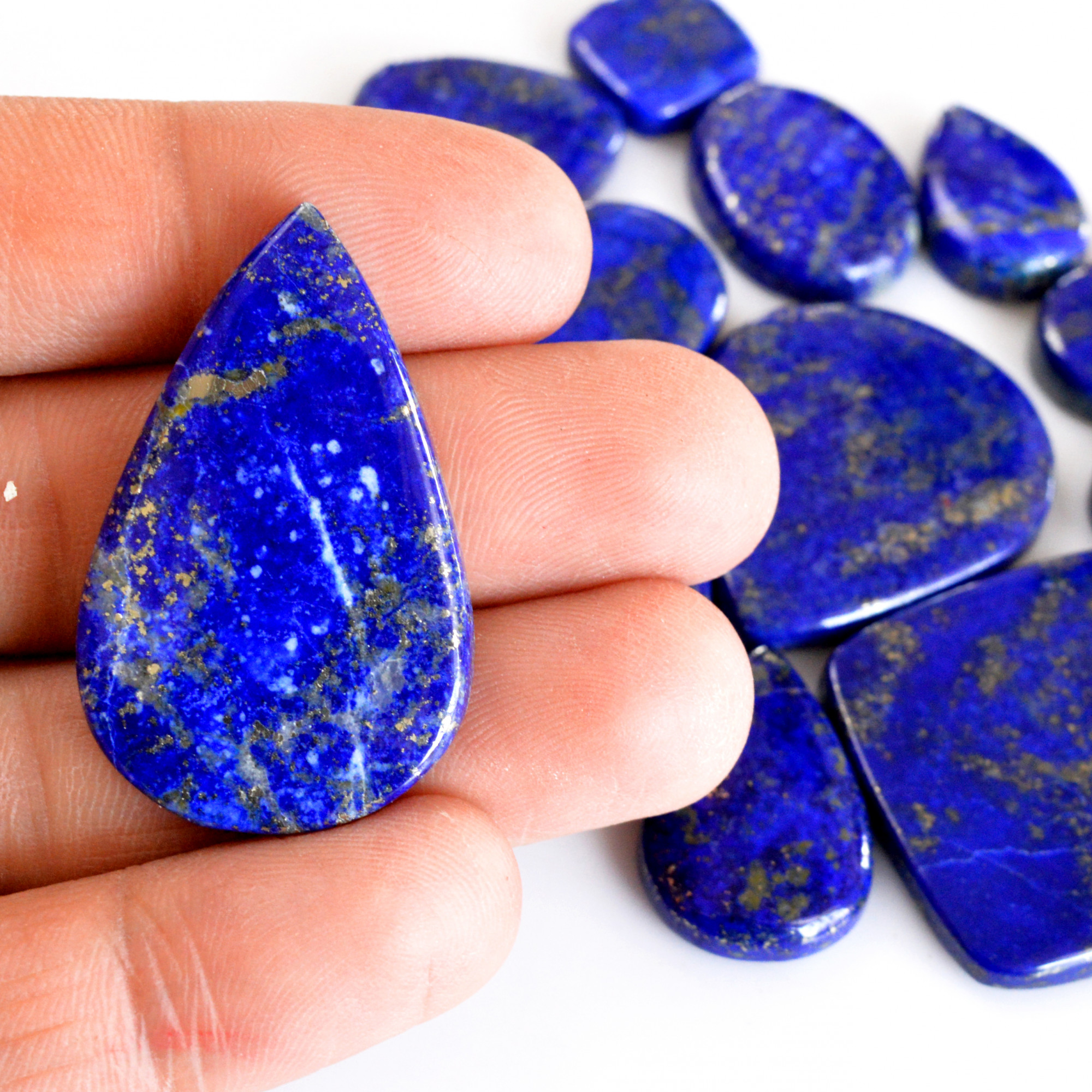 15 Pcs 352 Cts Natural Lapis Lazuli Cabochon Gemstone Lot For Jewelry Making 15x12-39x24mm14078