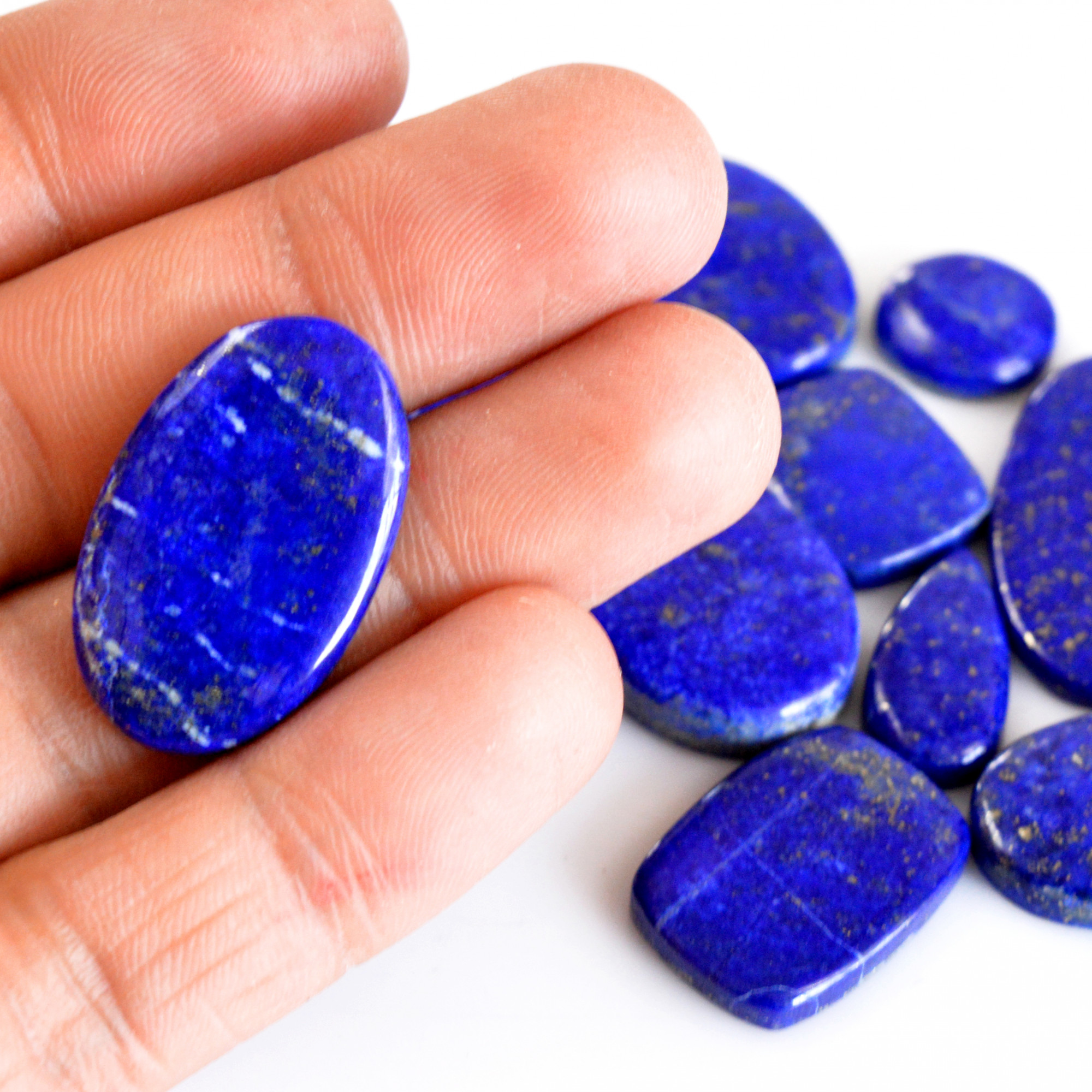 13 Pcs 262 Cts Natural Lapis Lazuli Cabochon Gemstone Lot For Jewelry Making 20x9-32x17mm14086