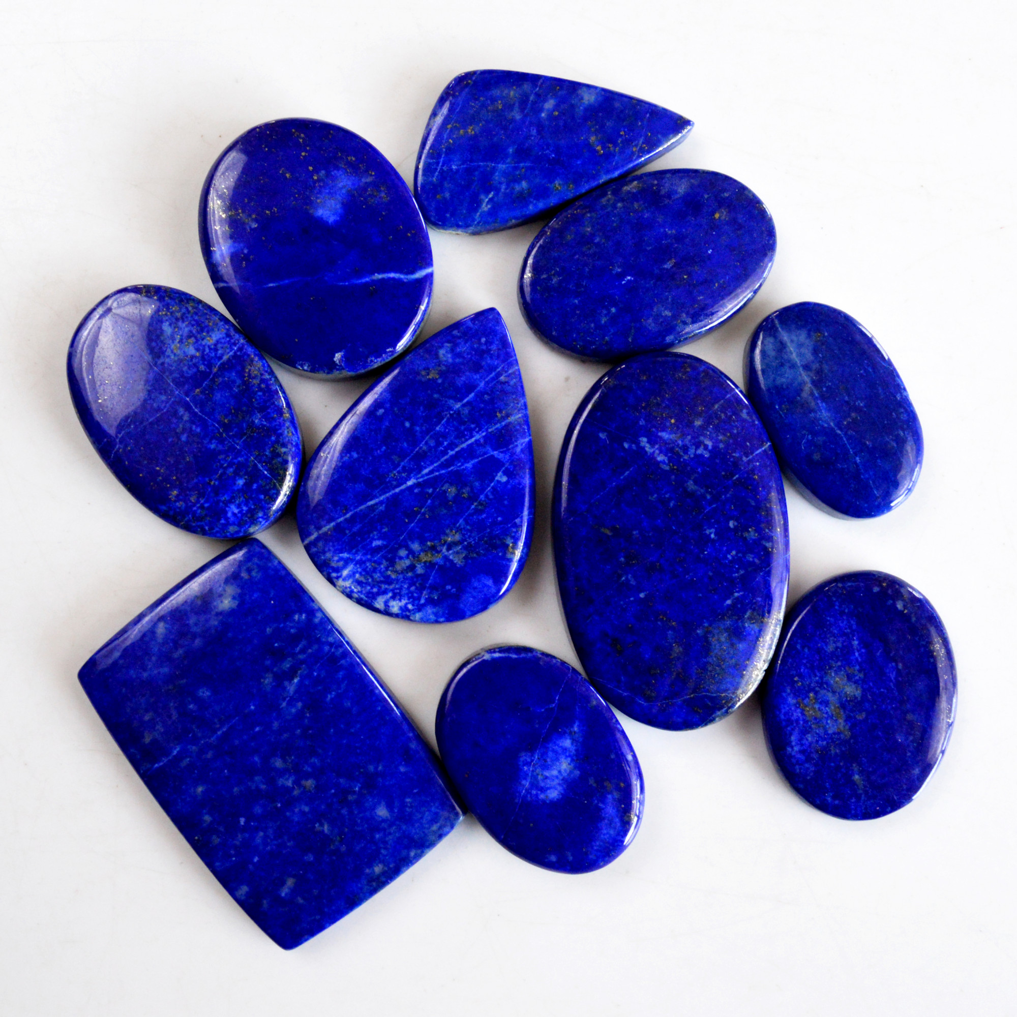 10 Pcs 355 Cts Natural Lapis Lazuli Cabochon Gemstone Lot For Jewelry Making 23x14-35x24mm14089