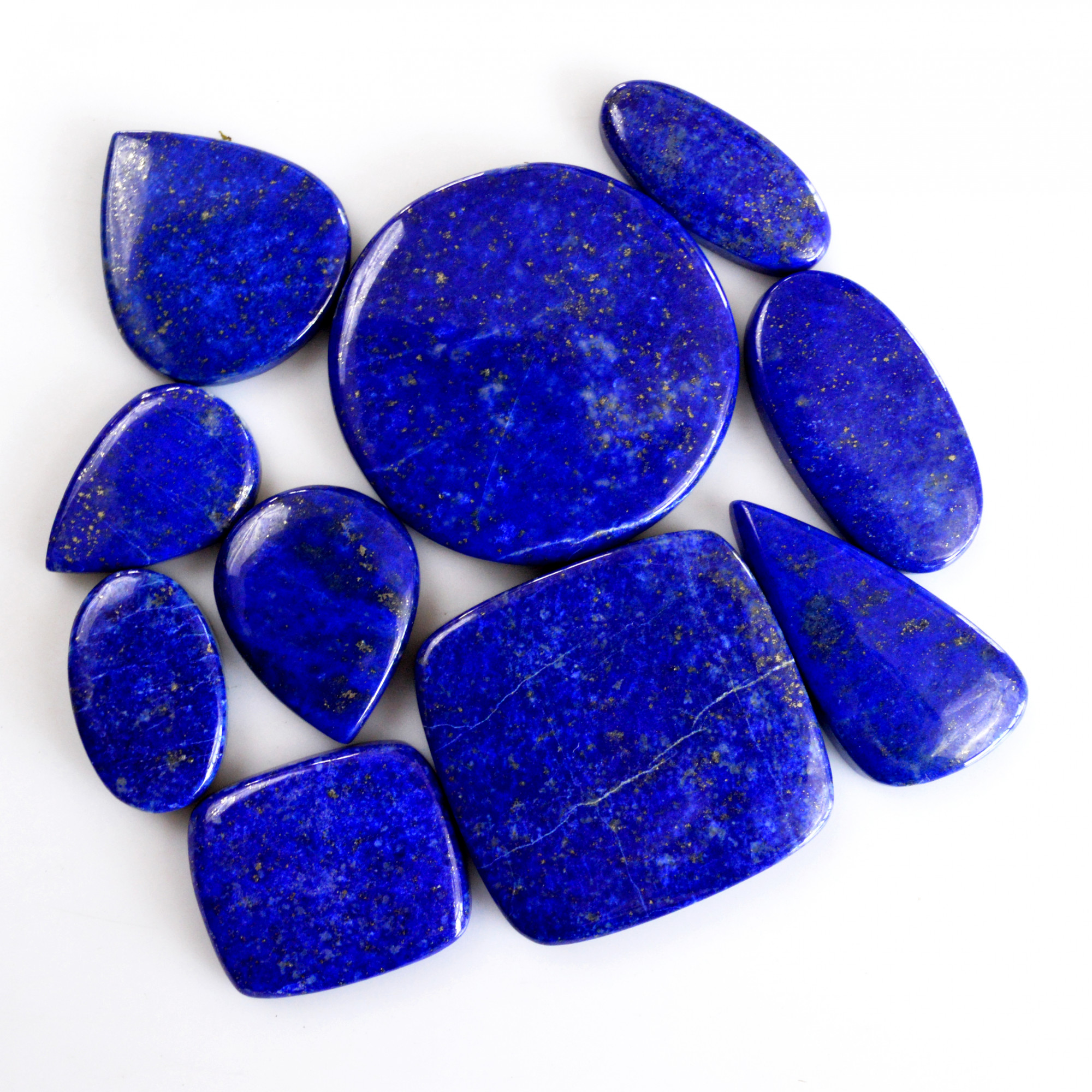 10 Pcs 369 Cts Natural Lapis Lazuli Cabochon Gemstone Lot For Jewelry Making 21x13-37x37mm14090