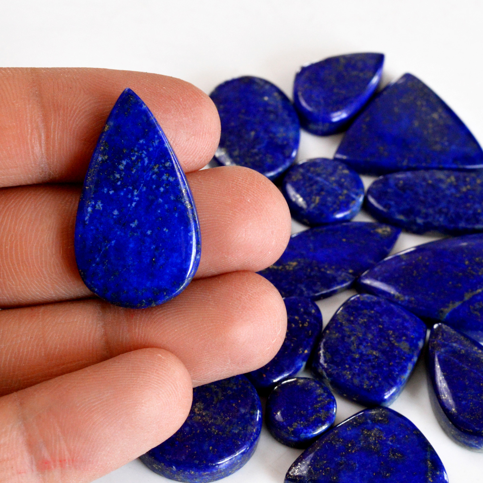 19 Pcs 350 Cts Natural Lapis Lazuli Cabochon Gemstone Lot For Jewelry Making 10x10-33x20mm14091