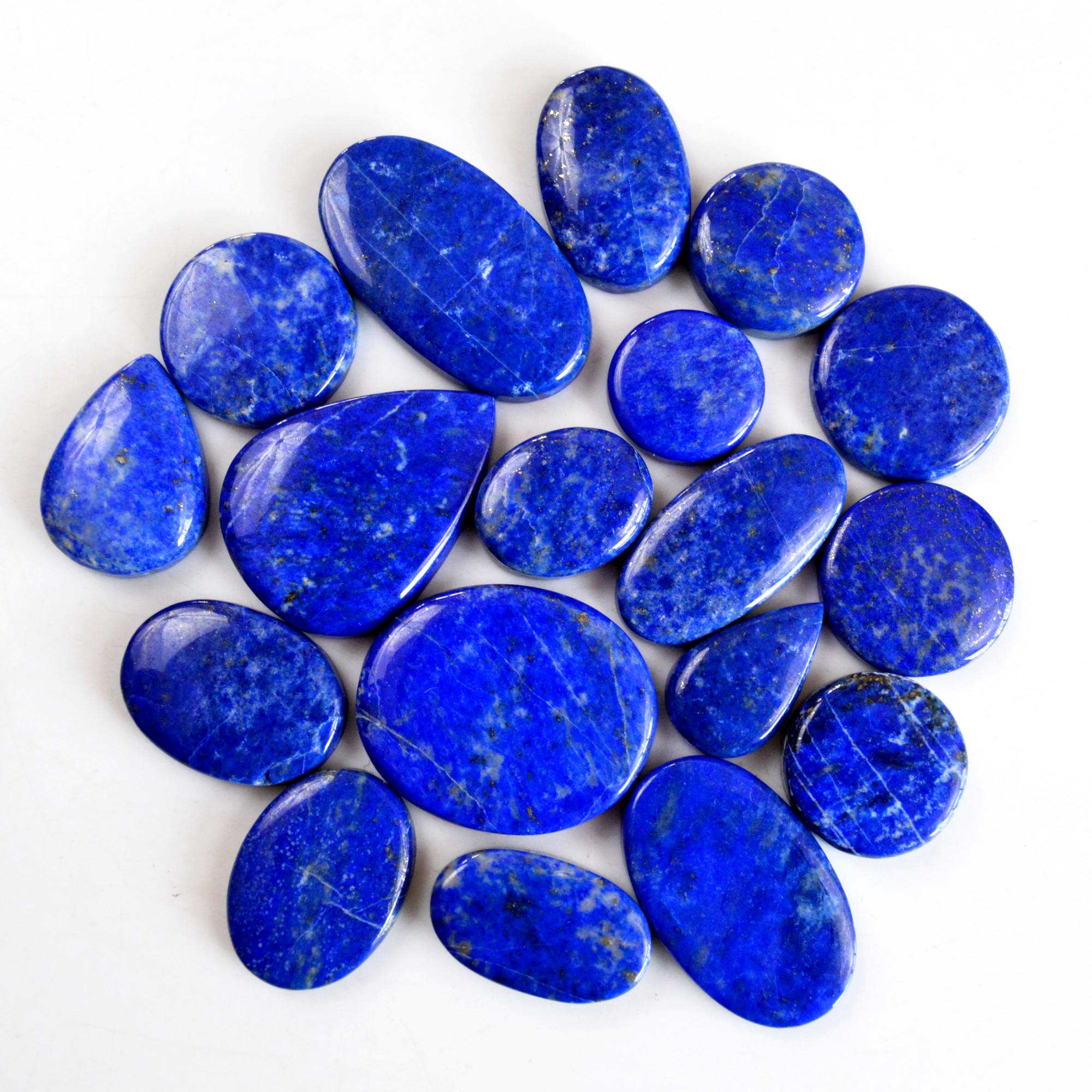 18 Pcs 389 Cts Natural Lapis Lazuli Cabochon Gemstone Lot For Jewelry Making 19x11-33x18mm14095