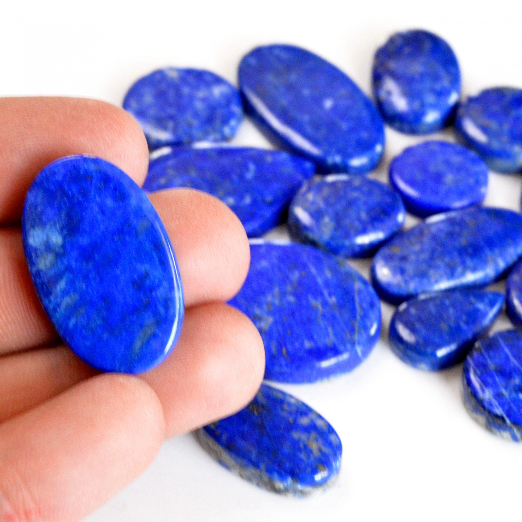 18 Pcs 389 Cts Natural Lapis Lazuli Cabochon Gemstone Lot For Jewelry Making 19x11-33x18mm14095