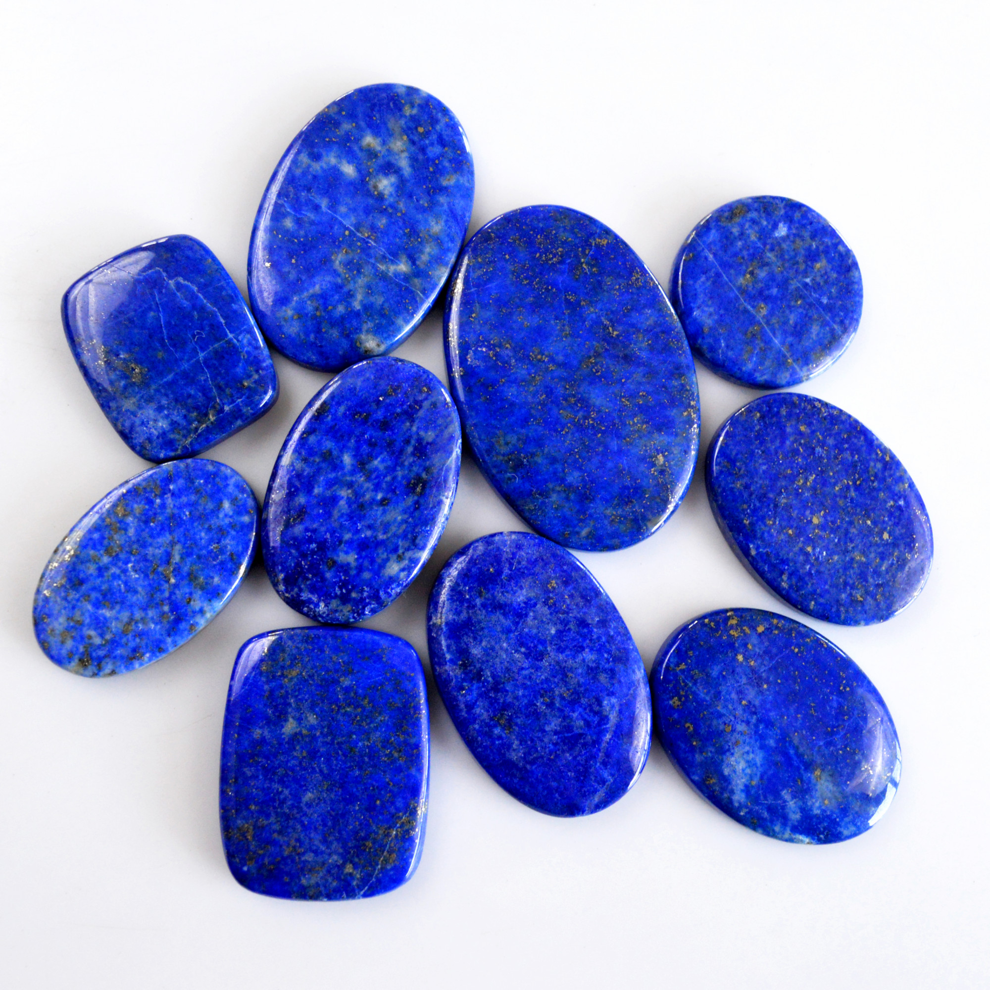 10 Pcs 377 Cts Natural Lapis Lazuli Cabochon Gemstone Lot For Jewelry Making 22x22-40x27mm14112