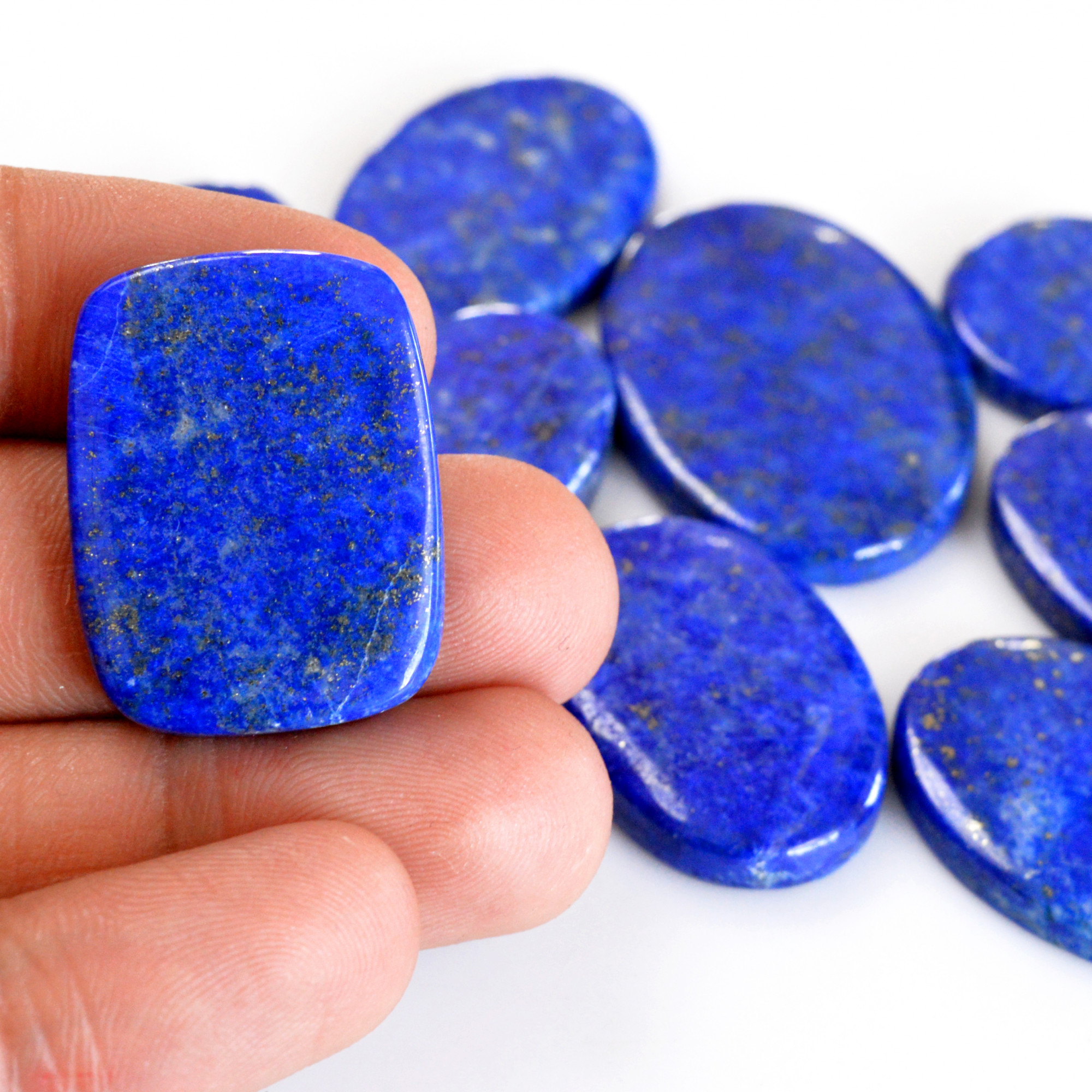 10 Pcs 377 Cts Natural Lapis Lazuli Cabochon Gemstone Lot For Jewelry Making 22x22-40x27mm14112