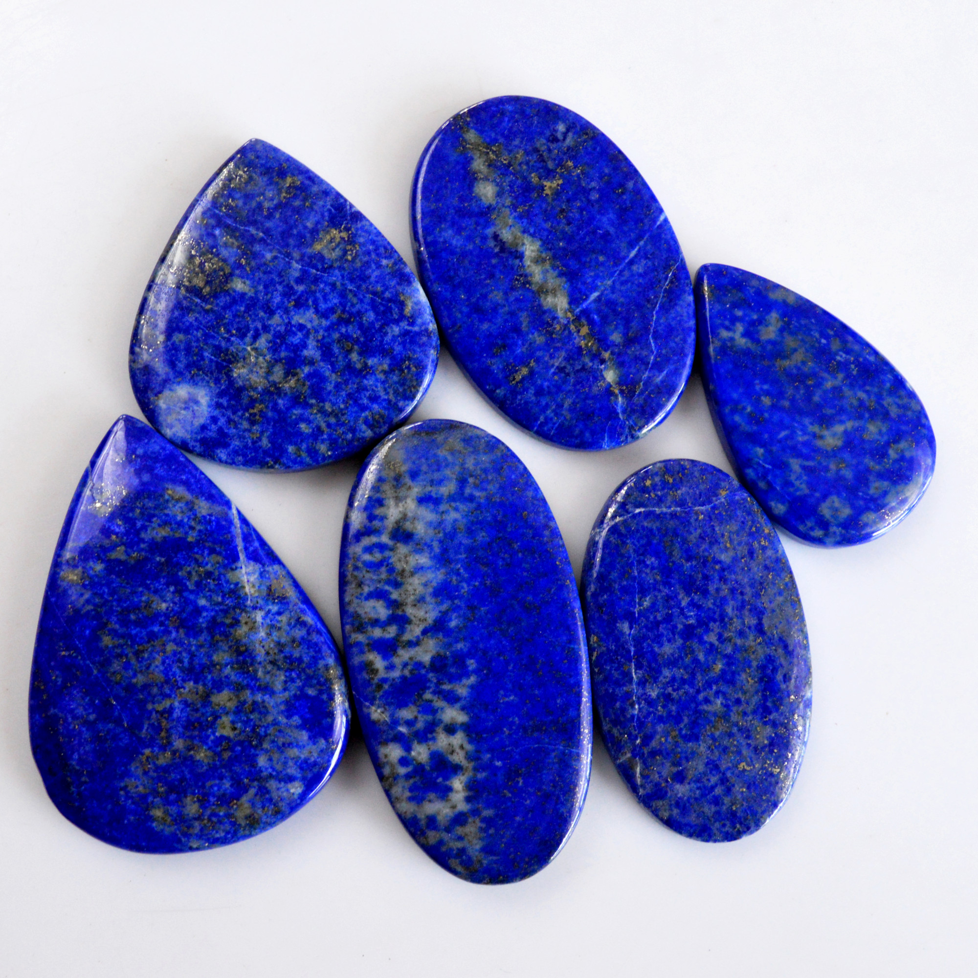 6 Pcs 372 Cts Natural Lapis Lazuli Cabochon Gemstone Lot For Jewelry Making 34x20-44x32mm14118