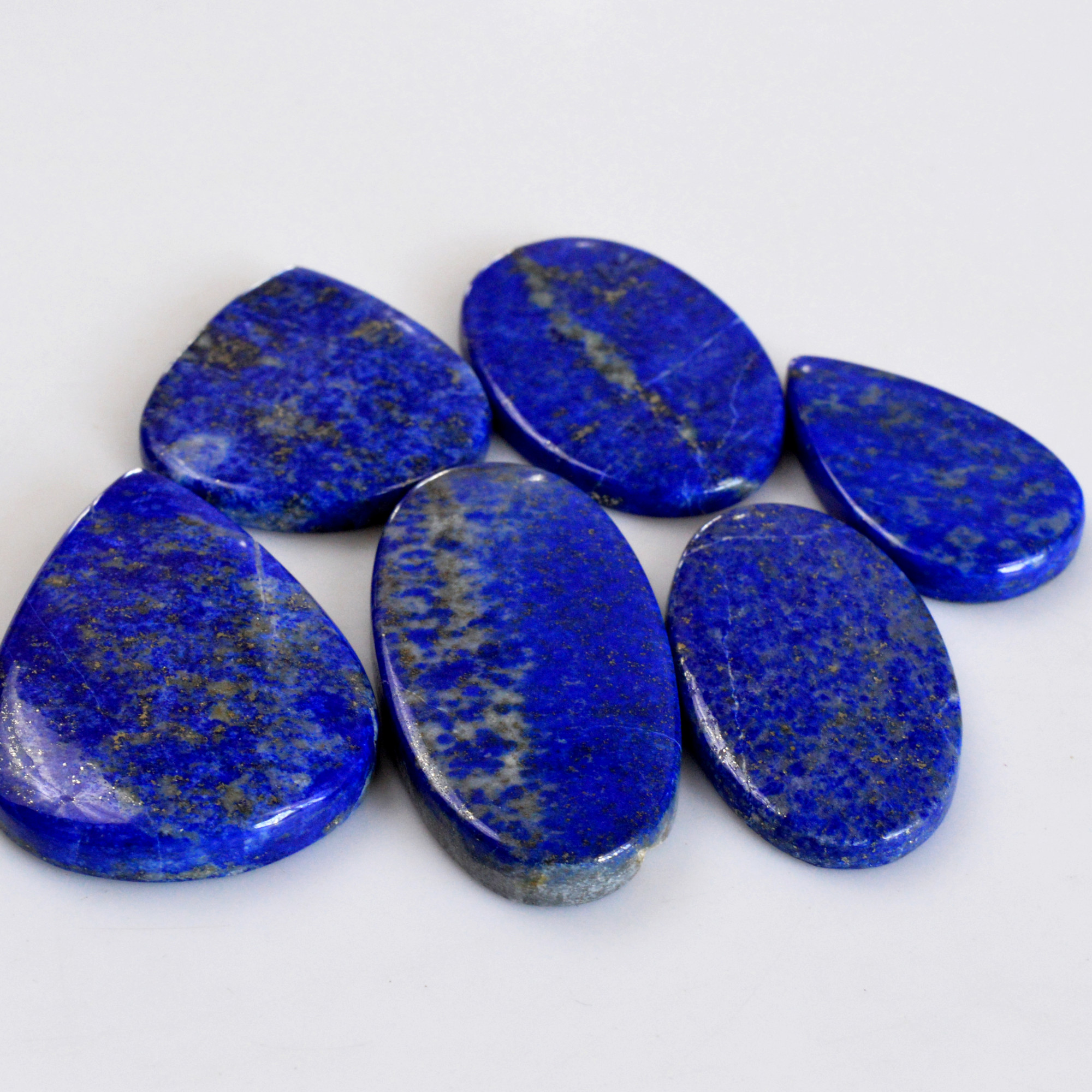 6 Pcs 372 Cts Natural Lapis Lazuli Cabochon Gemstone Lot For Jewelry Making 34x20-44x32mm14118