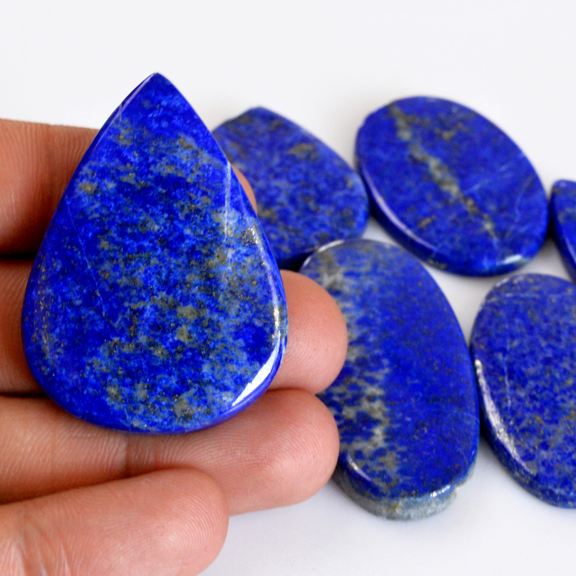 6 Pcs 372 Cts Natural Lapis Lazuli Cabochon Gemstone Lot For Jewelry Making 34x20-44x32mm14118