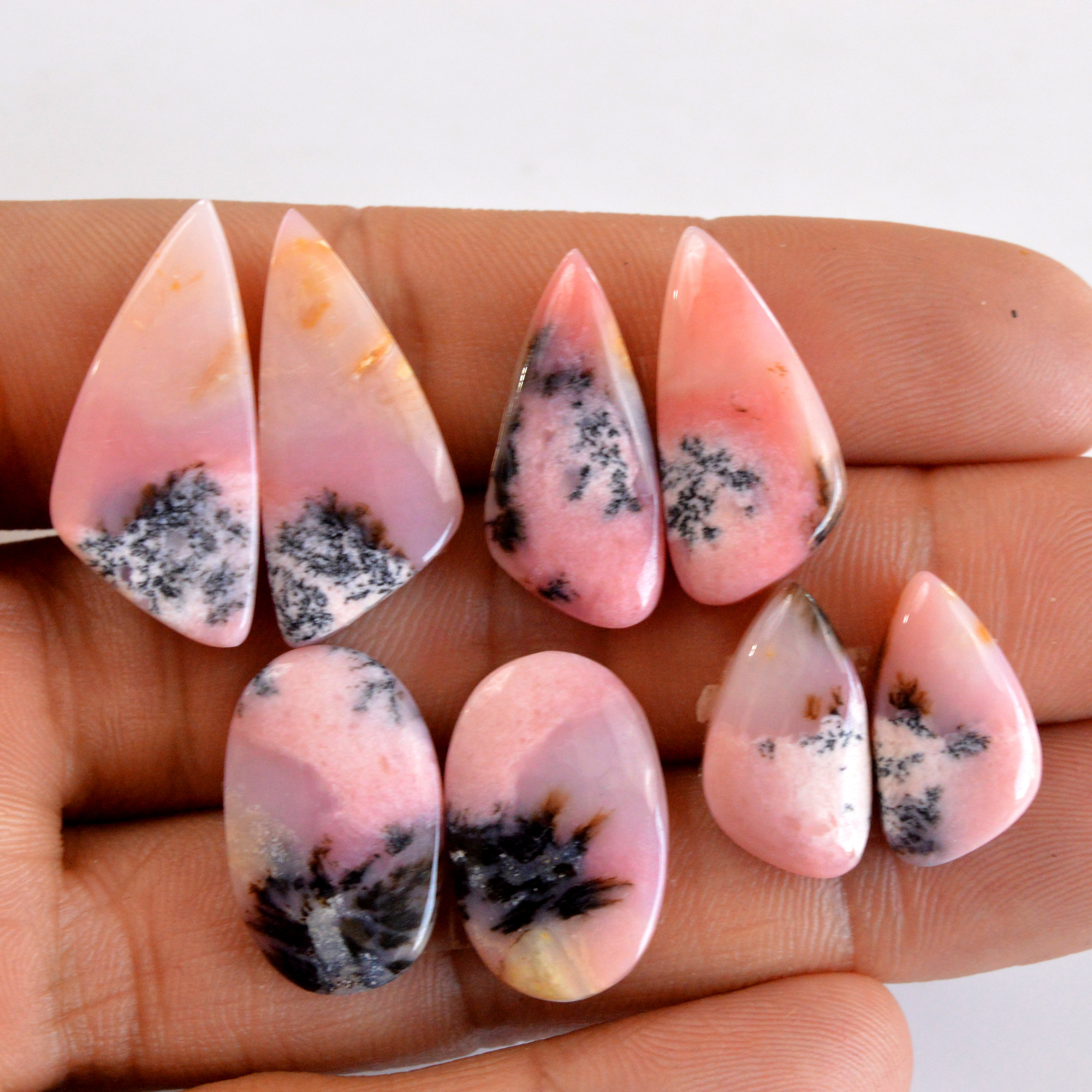 4 Pairs 67 Cts Natural Smooth Pink Opal Pairs Mix Loose Gemstone Cabochon Wholesale Lot Size 17x9-26x12mm 14131