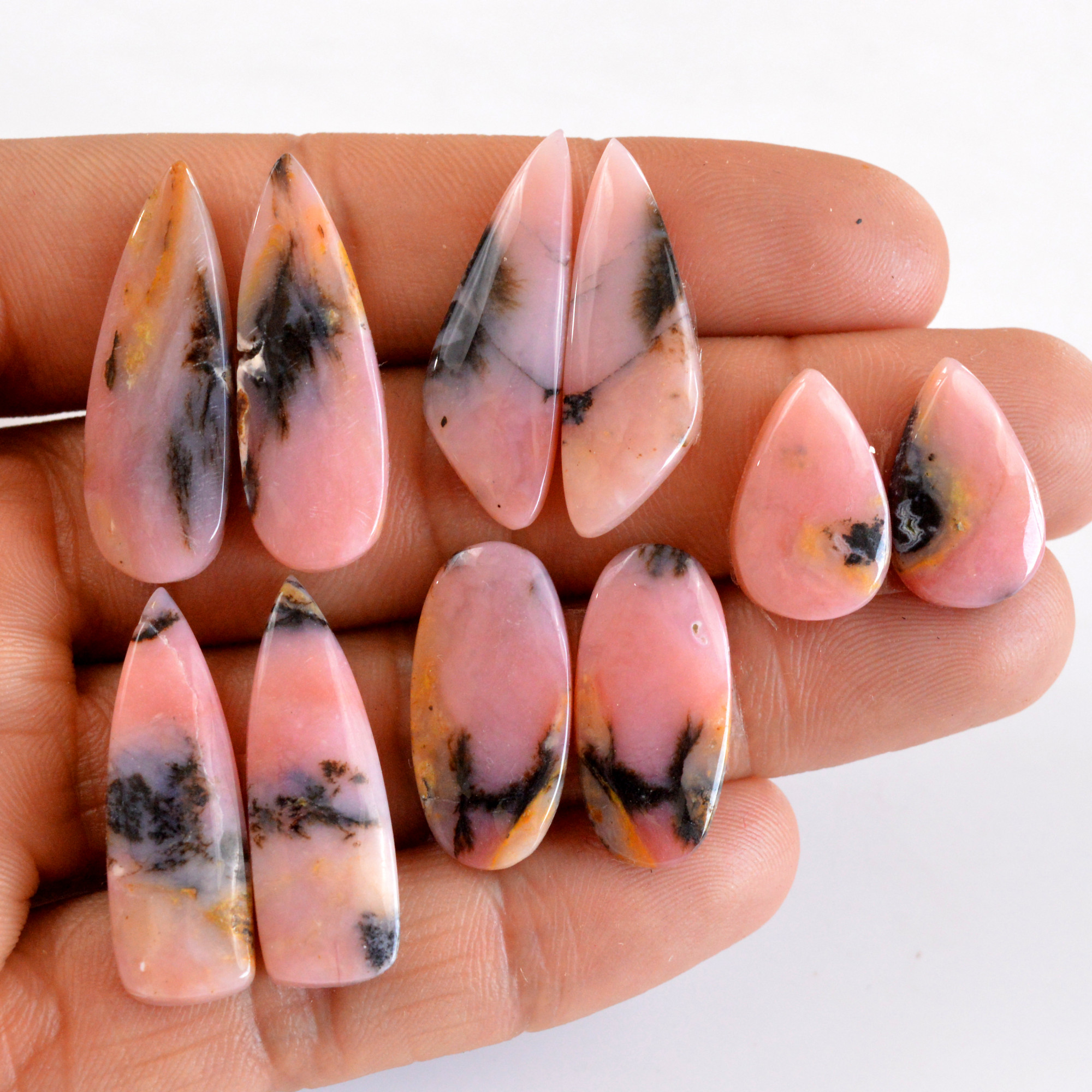 5 Pairs 87 Cts Natural Smooth Pink Opal Pairs Mix Loose Gemstone Cabochon Wholesale Lot Size 18x10-30x10mm 14132