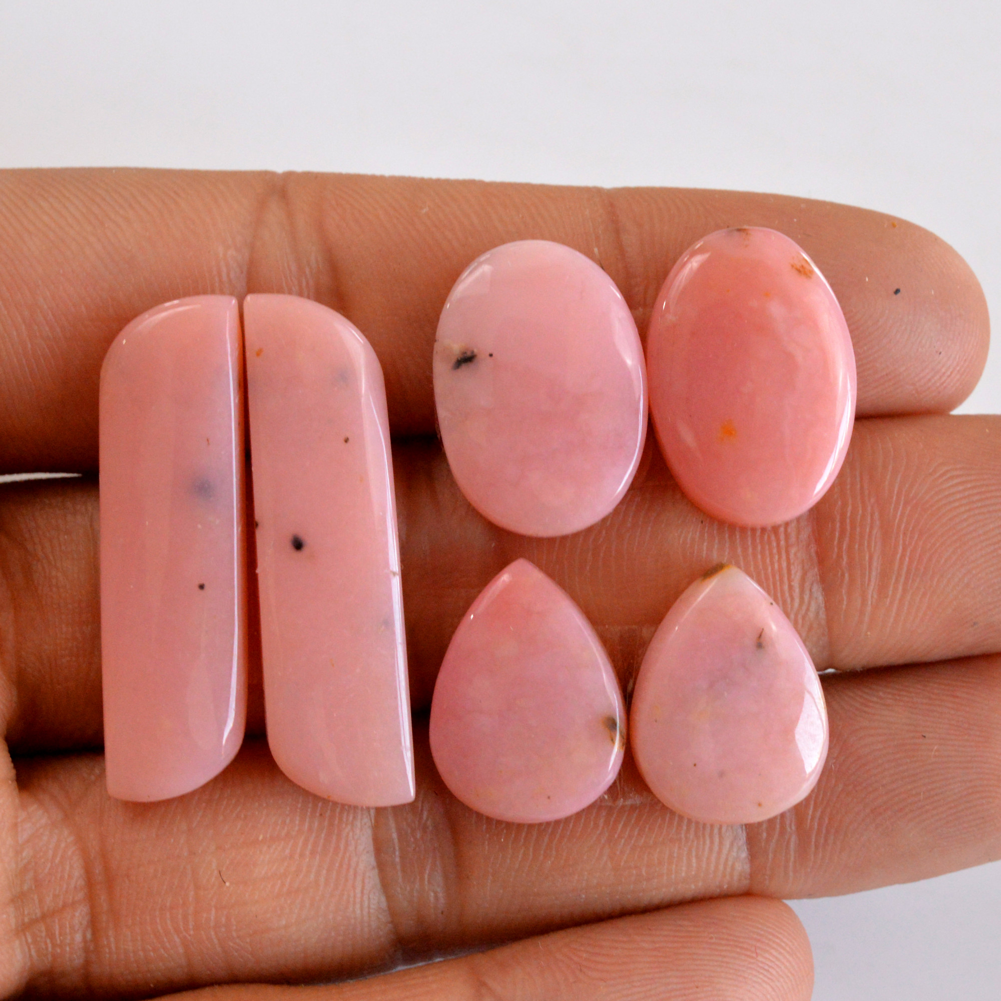 3 Pairs 62 Cts Natural Smooth Pink Opal Pairs Mix Loose Gemstone Cabochon Wholesale Lot Size 16x12-33x8mm 14133