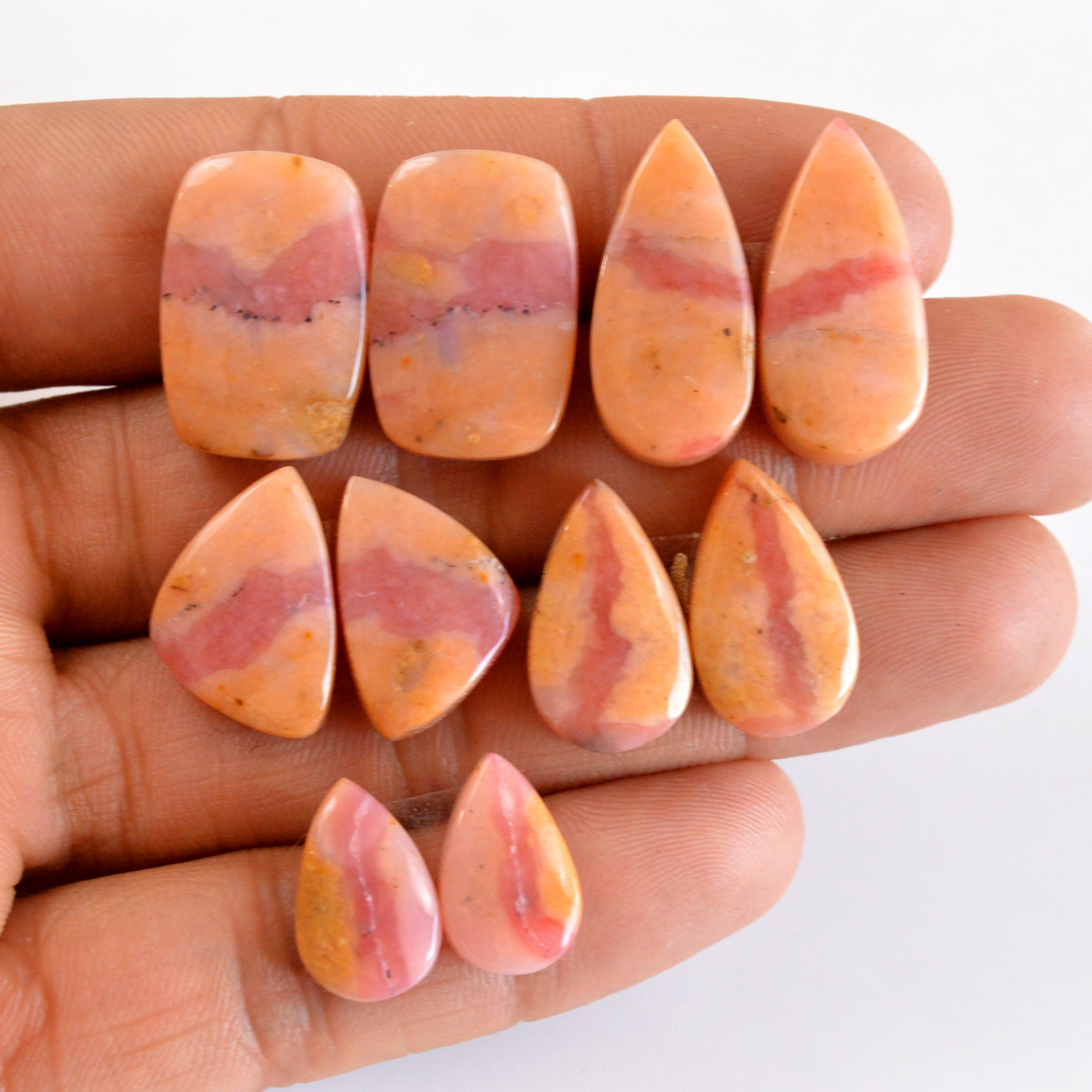 5 Pairs 96 Cts Natural Smooth Pink Opal Pairs Mix Loose Gemstone Cabochon Wholesale Lot Size 15x9-24x11mm 14134