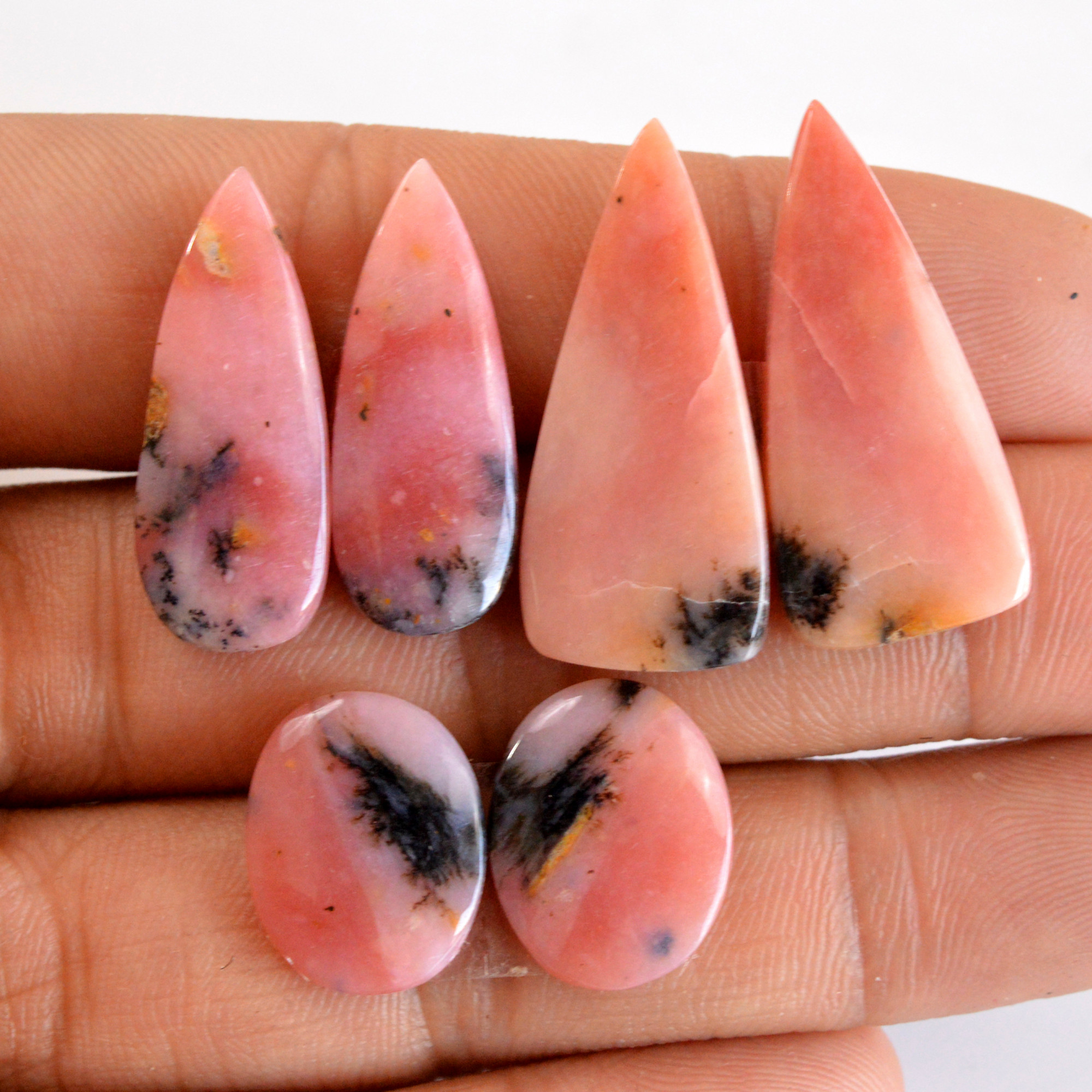 3 Pairs 55 Cts Natural Smooth Pink Opal Pairs Mix Loose Gemstone Cabochon Wholesale Lot Size 16x12-30x13mm 14135