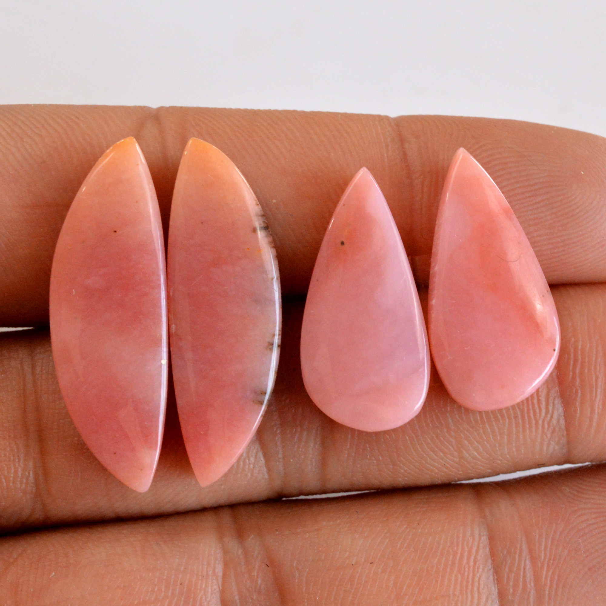 2 Pairs 40 Cts Natural Smooth Pink Opal Pairs Mix Loose Gemstone Cabochon Wholesale Lot Size 23x11-31x10mm 14136