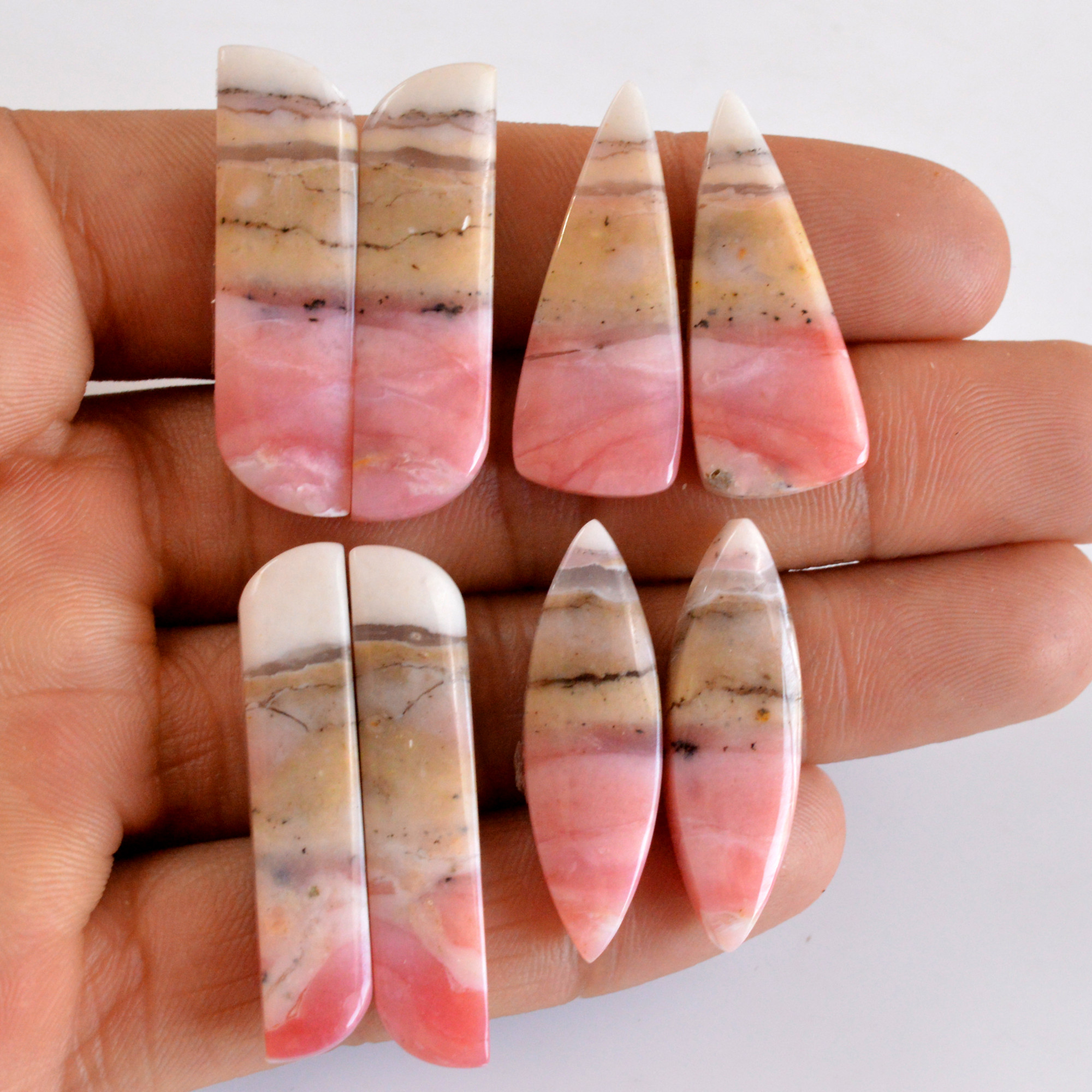 4 Pairs 126 Cts Natural Smooth Pink Opal Pairs Mix Loose Gemstone Cabochon Wholesale Lot Size 31x12-38x7mm 14137