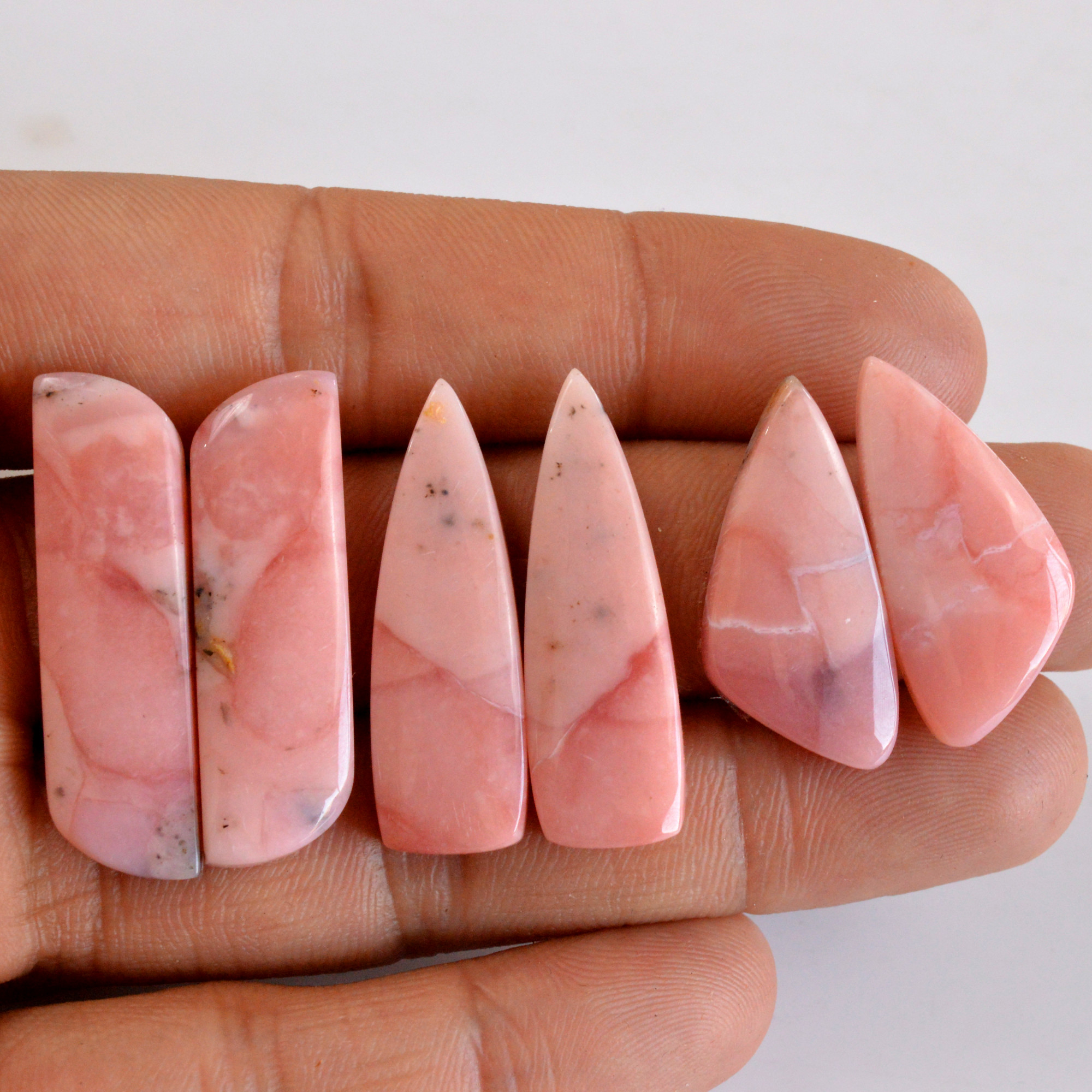 3 Pairs 80 Cts Natural Smooth Pink Opal Pairs Mix Loose Gemstone Cabochon Wholesale Lot Size 27x12-35x9mm 14139