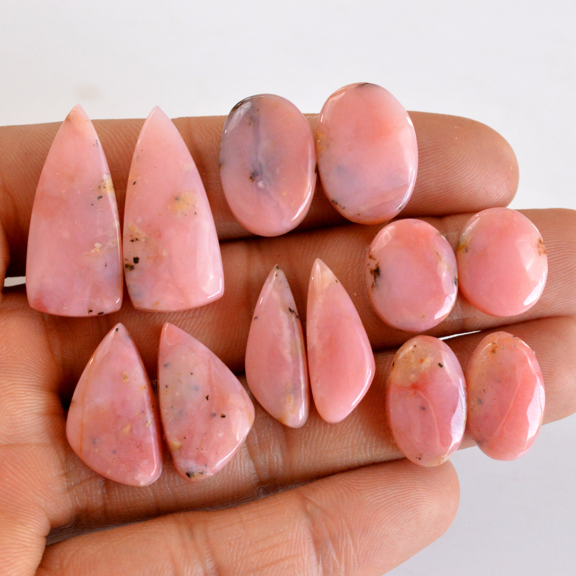 6 Pairs 106 Cts Natural Smooth Pink Opal Pairs Mix Loose Gemstone Cabochon Wholesale Lot Size 14x12-28x12mm 14140