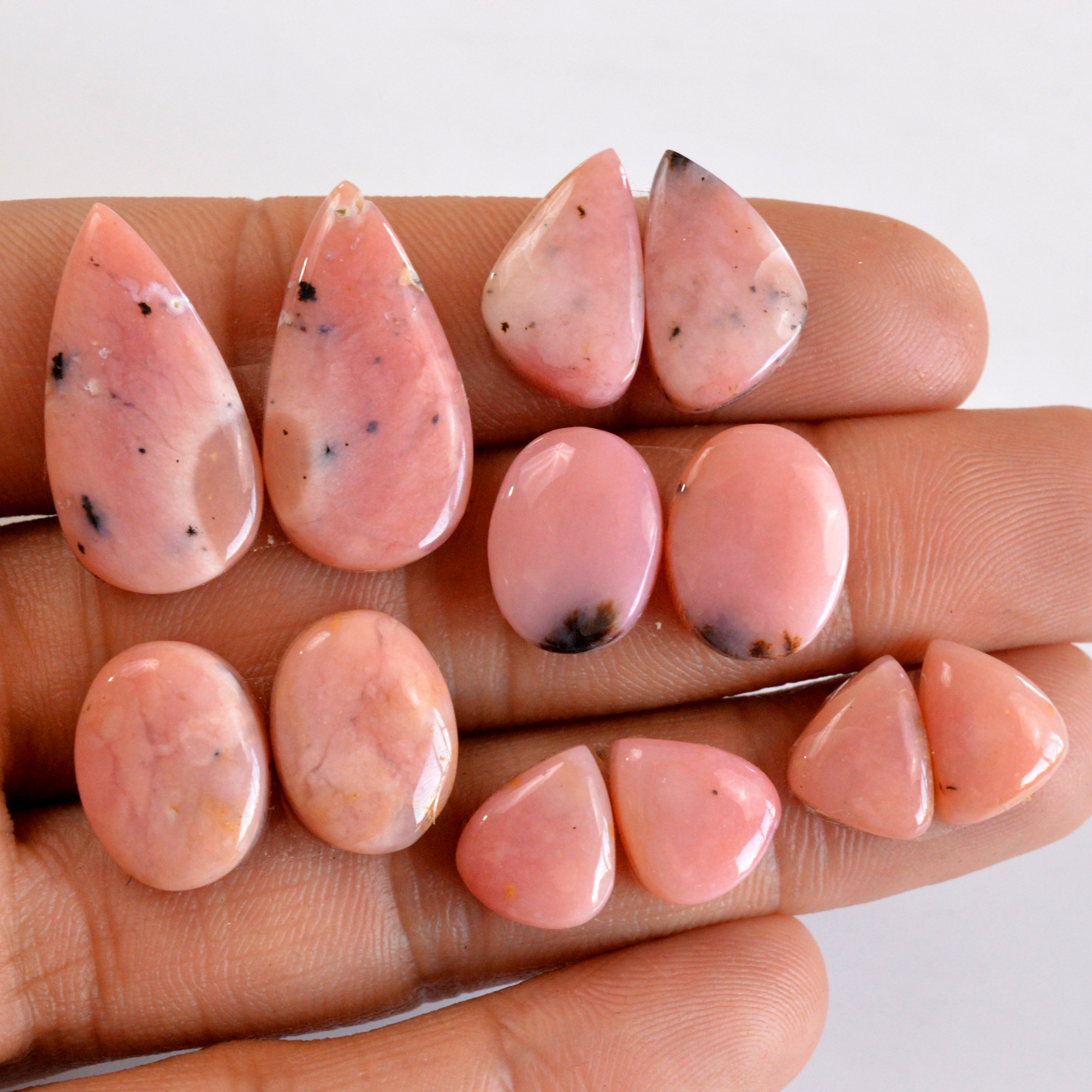 6 Pair 76 Cts Natural Smooth Pink Opal Pairs Mix Loose Gemstone Cabochon Wholesale Lot Size 11x10-25x13mm 14142