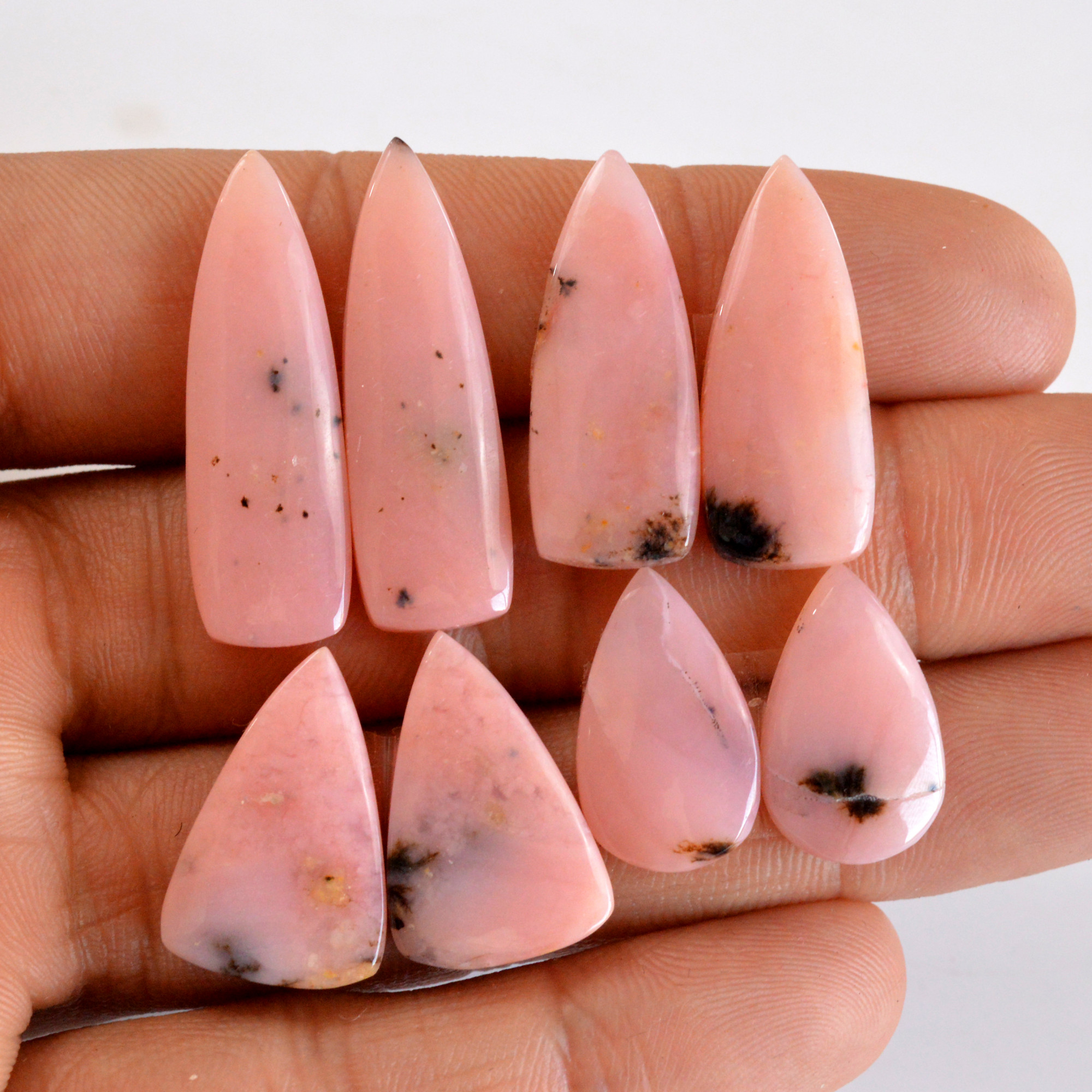 4 Pair 69 Cts Natural Smooth Pink Opal Pairs Mix Loose Gemstone Cabochon Wholesale Lot Size 18x11-31x9mm 14144